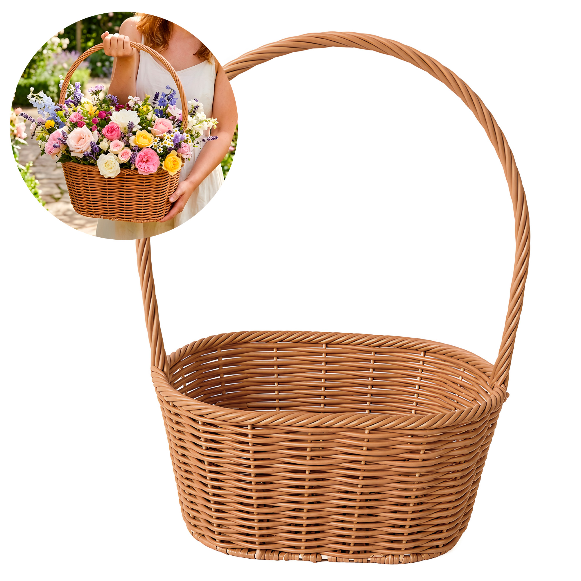 Canasto Flores Tejido Mimbre Almacenamiento 34.5 X 25 X 15.8CM 1