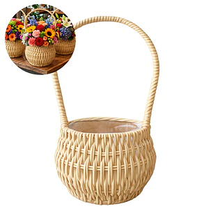 Canasto Flores Tejido Mimbre Almacenamiento Decoración 30 X 13,5cm
