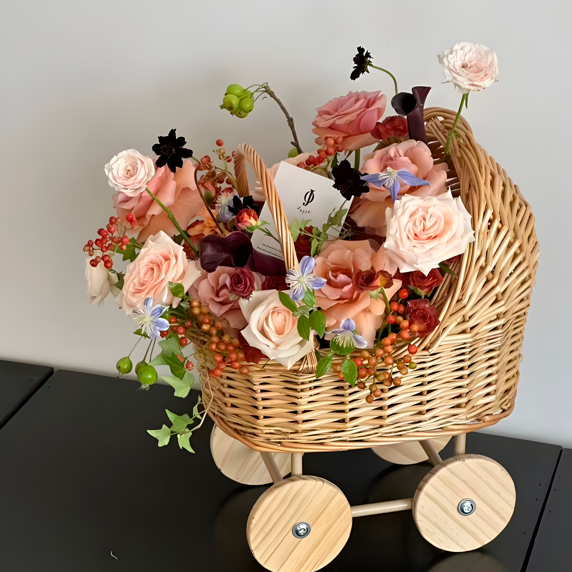 Cesta Flores Coche Tejido Mimbre Almacenar 31 X 25 X 19 CM 4