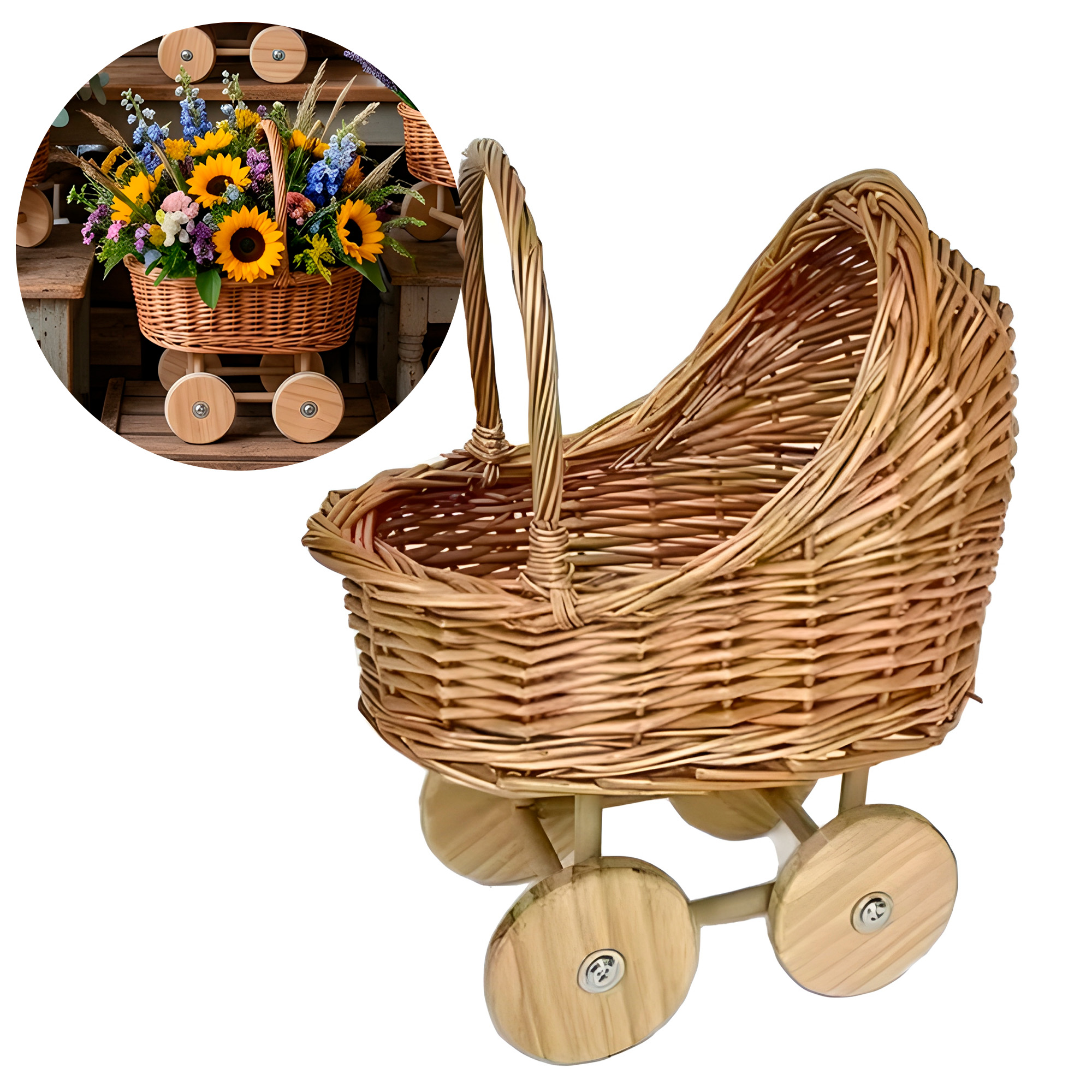 Cesta Flores Coche Tejido Mimbre Almacenar 31 X 25 X 19 CM 1