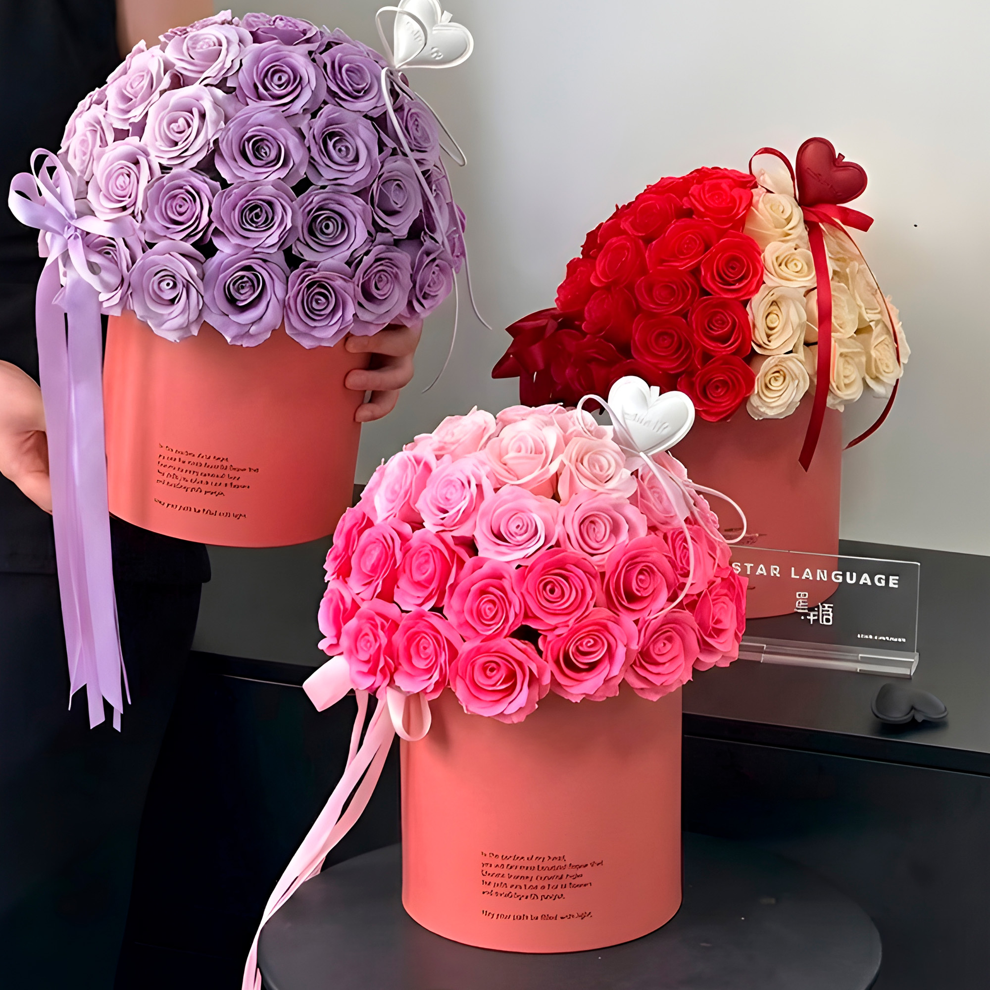 Set 2 Cajas Redondas Flores Regalo Arreglos Cartón Colores 4