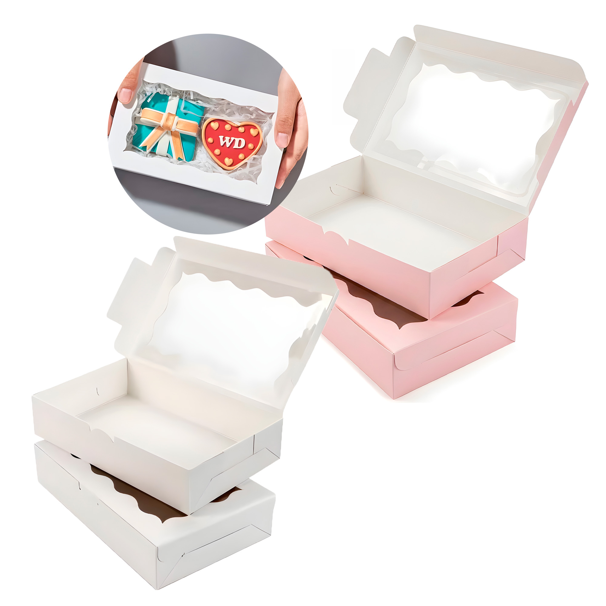 Caja Panaderia Regalo Adornos Ventana Transparente Colores 17.7 X 11 X 3.8CM 1