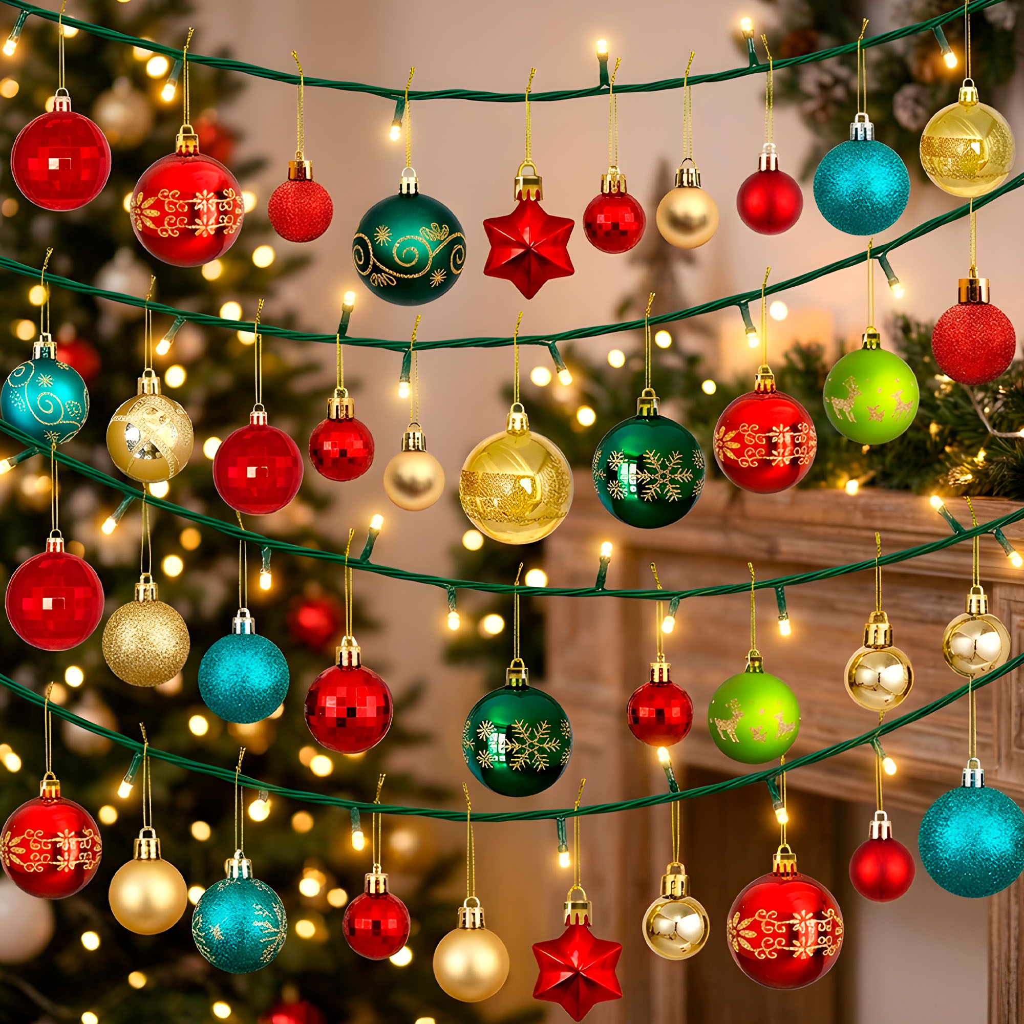 Juego Bolas Esferas Adornos Colgantes Árbol Navidad Diseños Colores 10