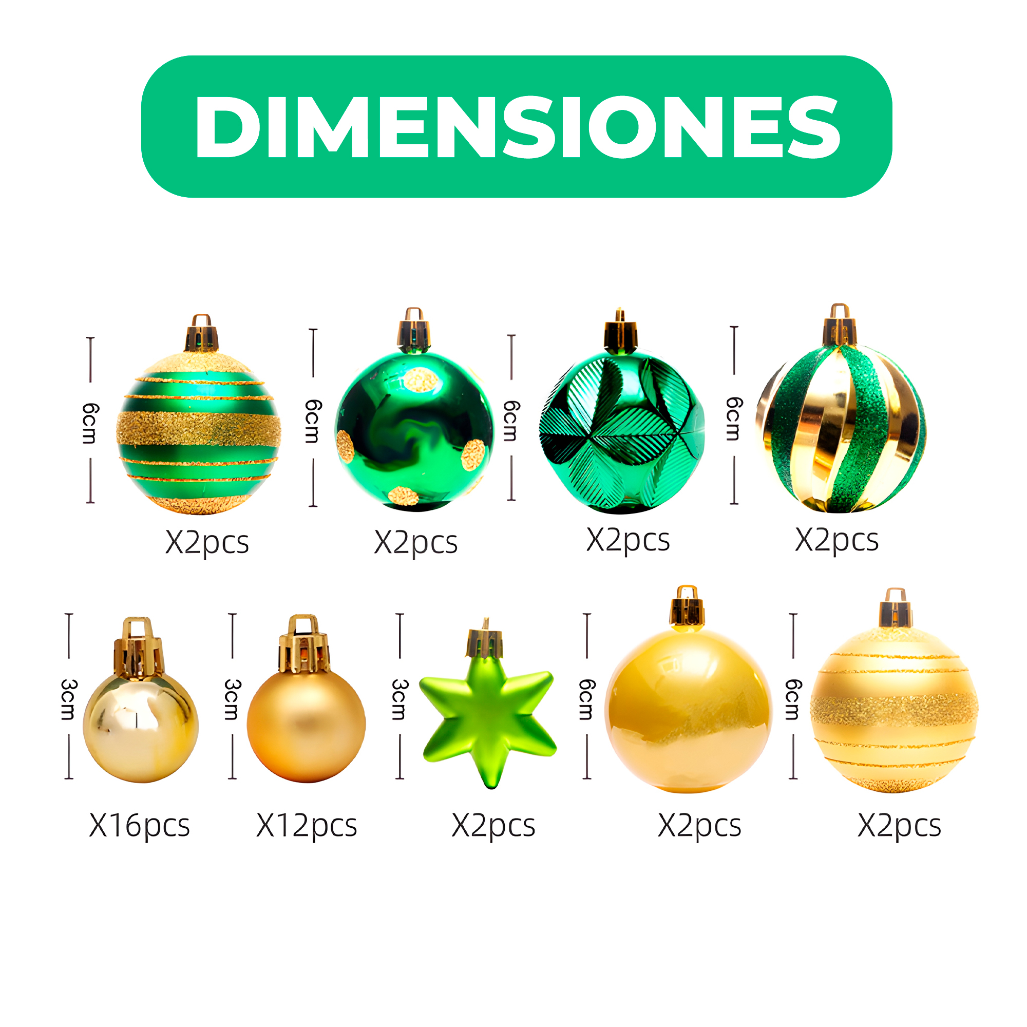 Juego Bolas Esferas Adornos Colgantes Árbol Navidad Diseños Colores 14