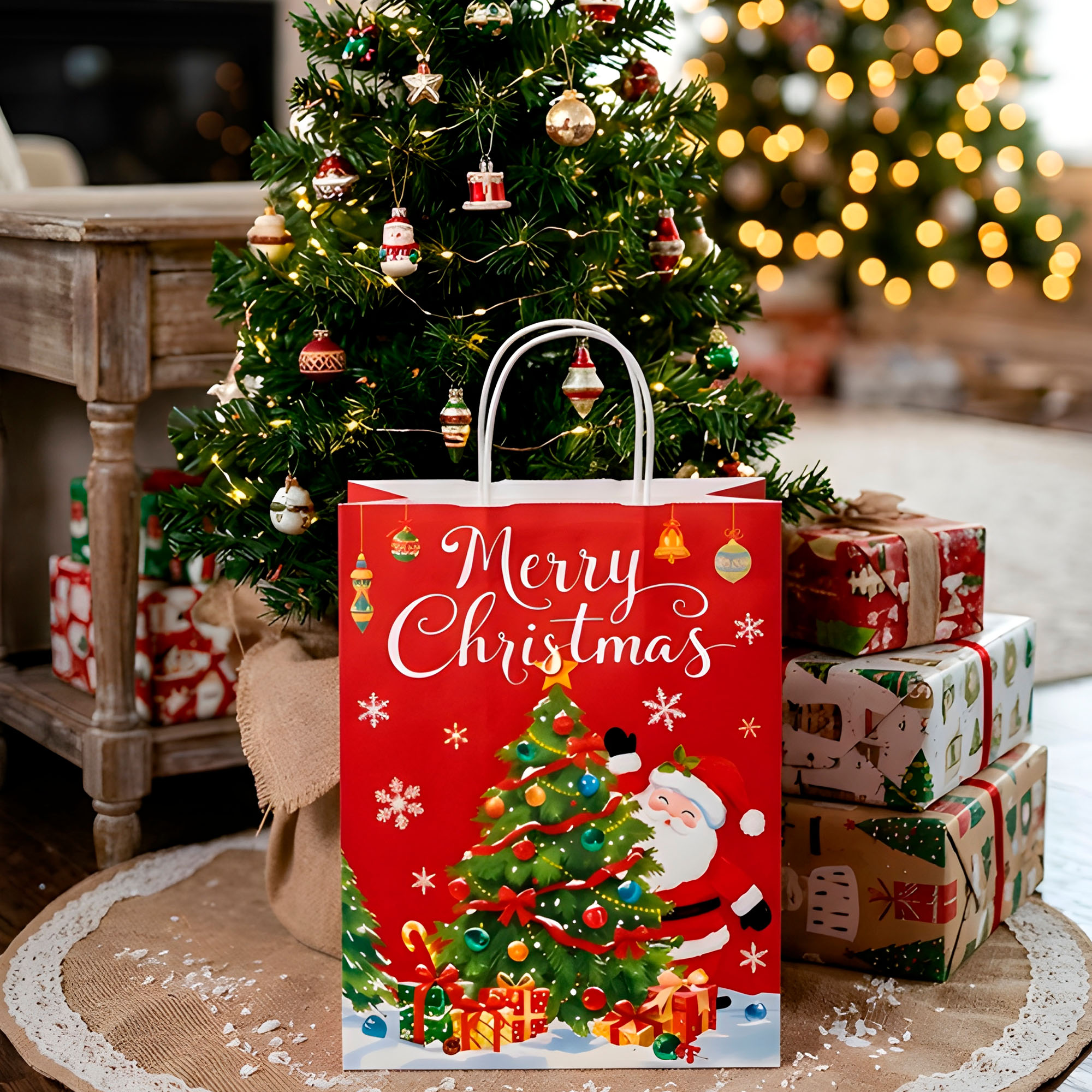 Bolsas De Regalo Navidad Viejito Pascuero 27 X 21 X 11cm 5