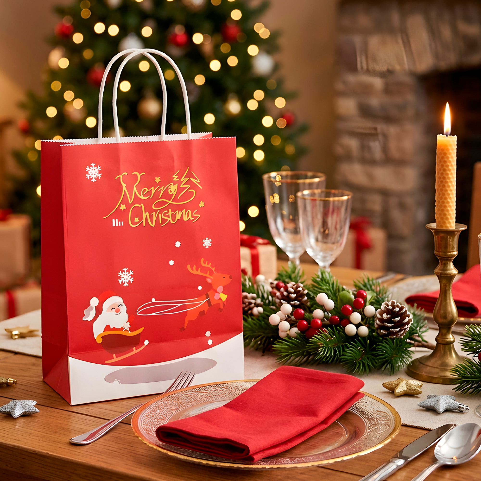 Bolsas De Regalo Navidad Reno Viejito Pascuero 27 X 21 X 11cm 3