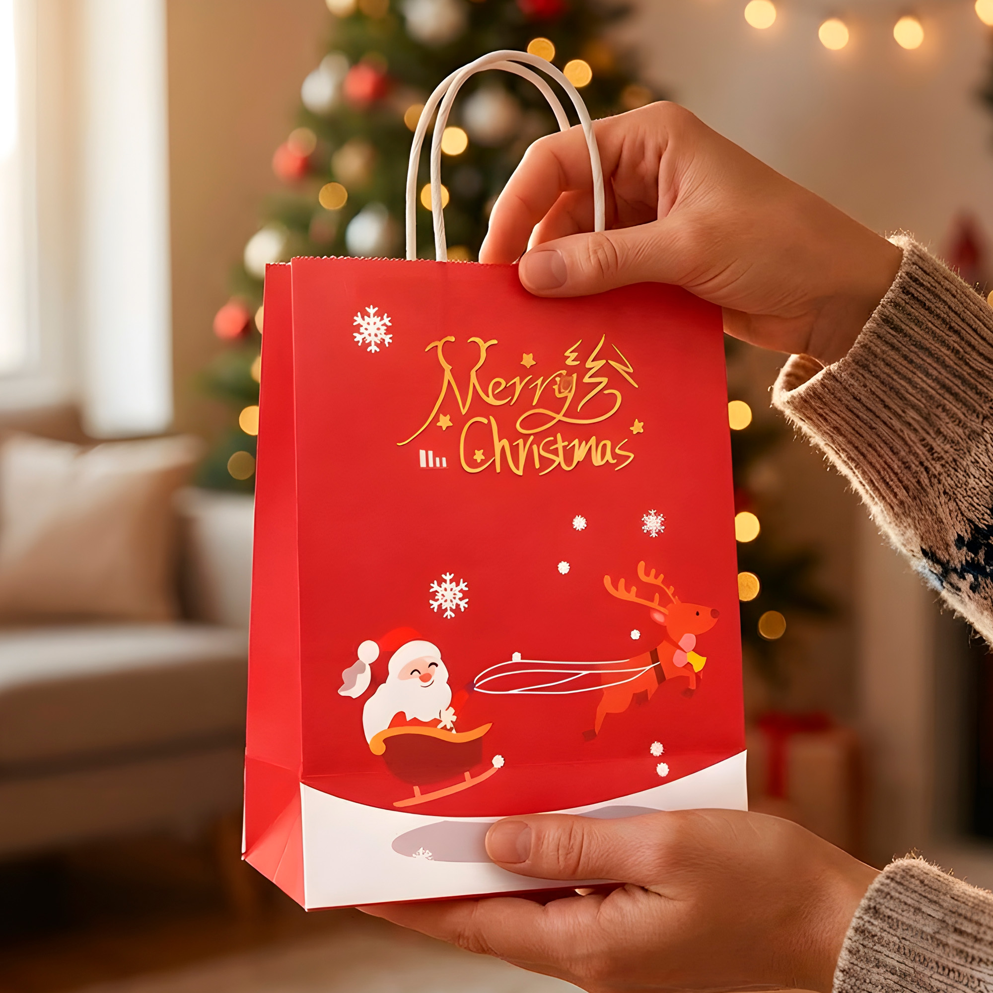 Bolsas De Regalo Navidad Reno Viejito Pascuero 27 X 21 X 11cm 4