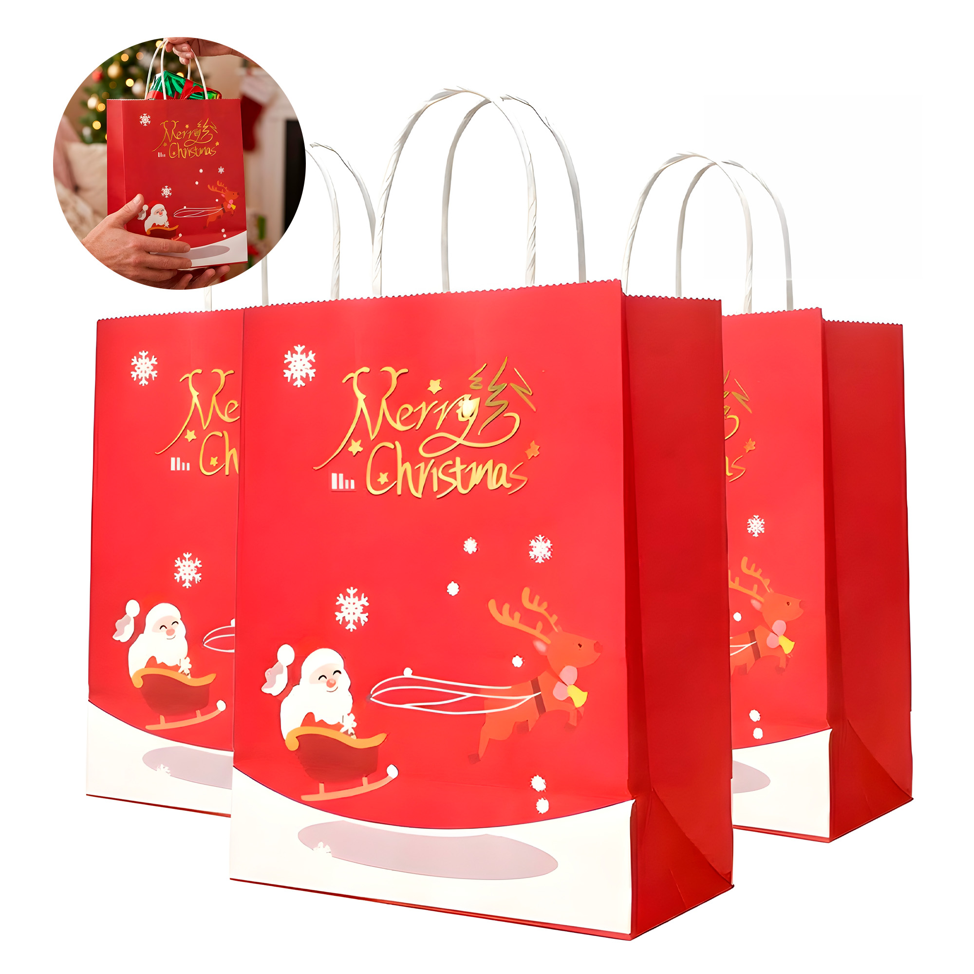 Bolsas De Regalo Navidad Reno Viejito Pascuero 27 X 21 X 11cm 1