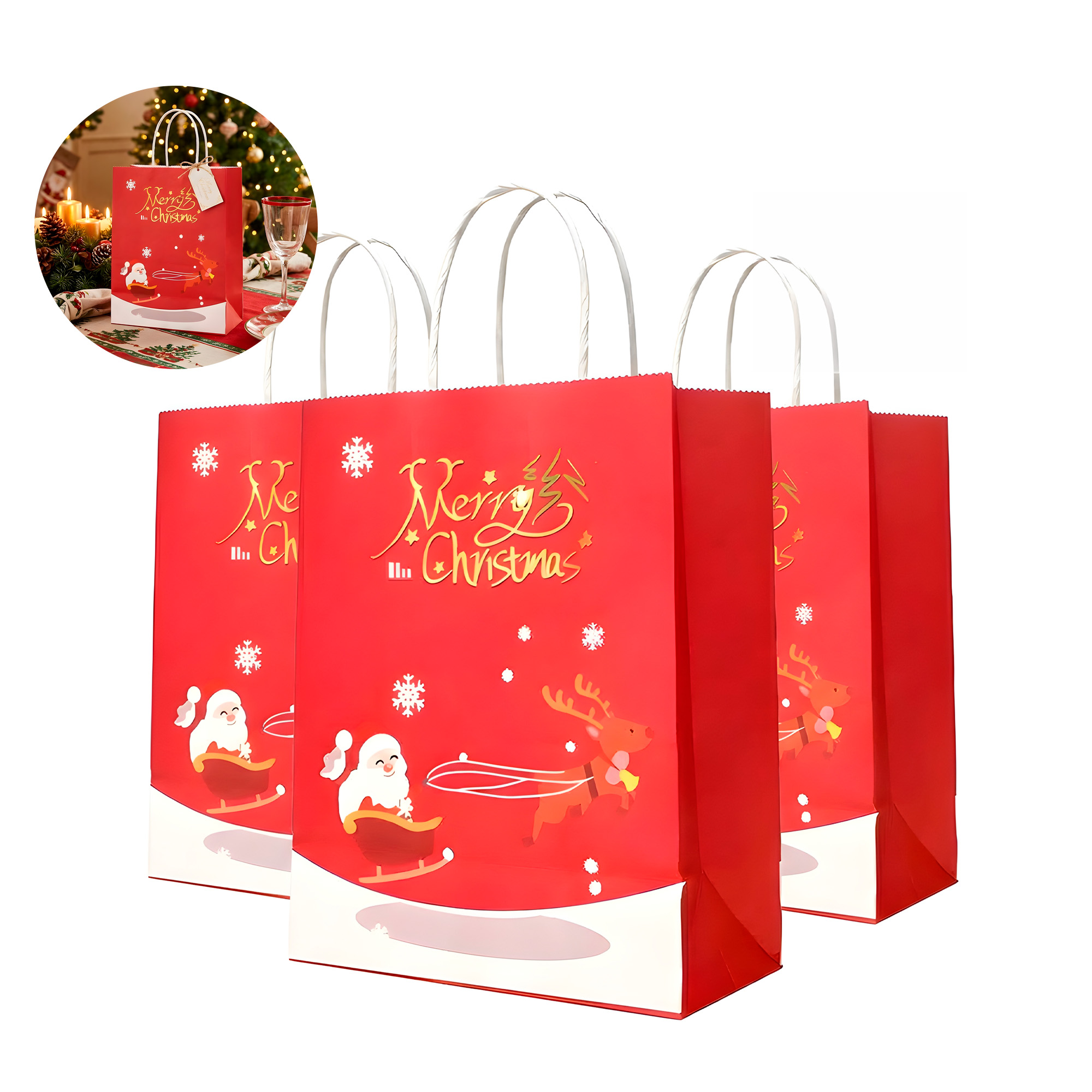 Bolsas De Regalo Navidad Reno Viejito Pascuero 21 X 15 X 8cm 1