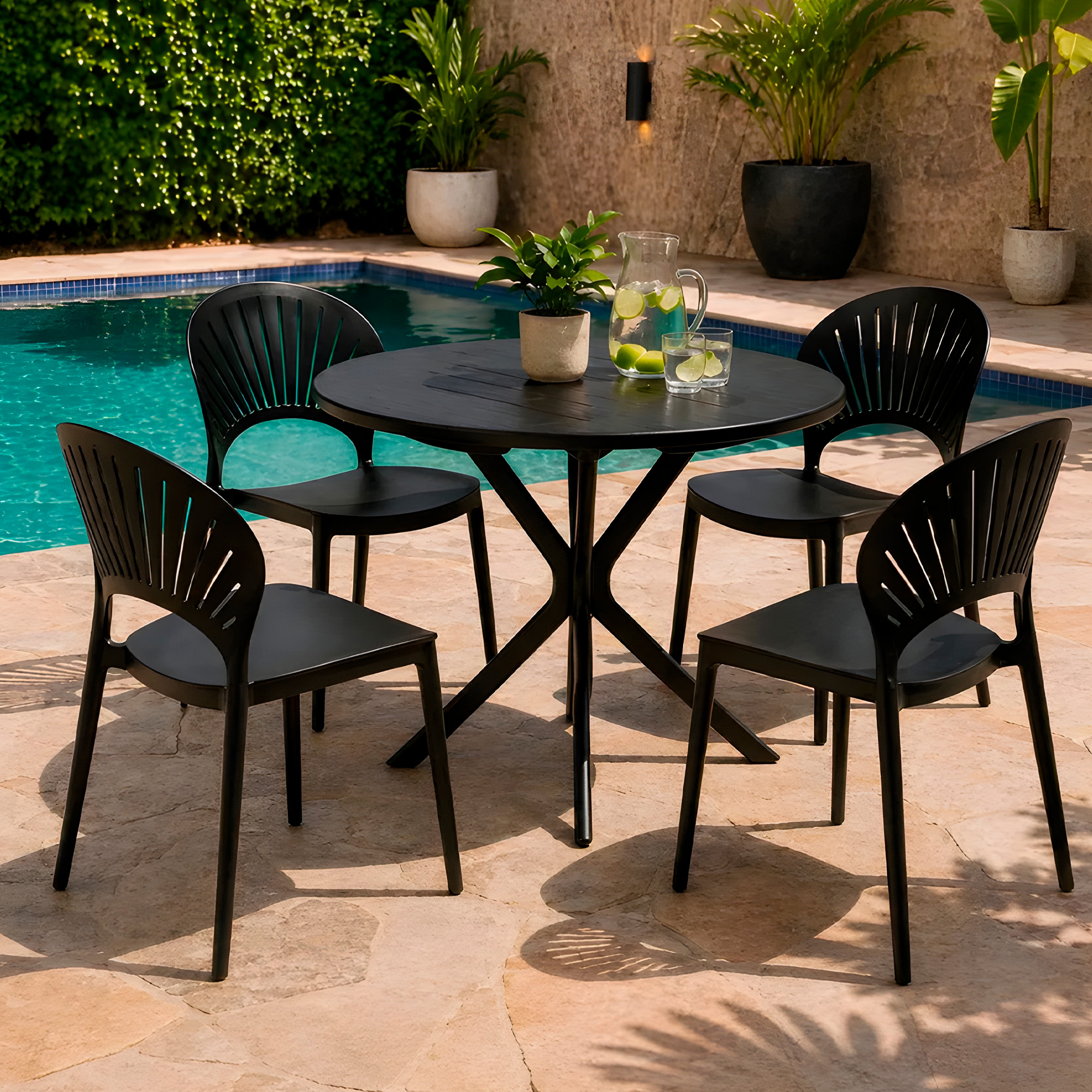 Silla De Jardín Plástico Negra 79X37X35 CM 10