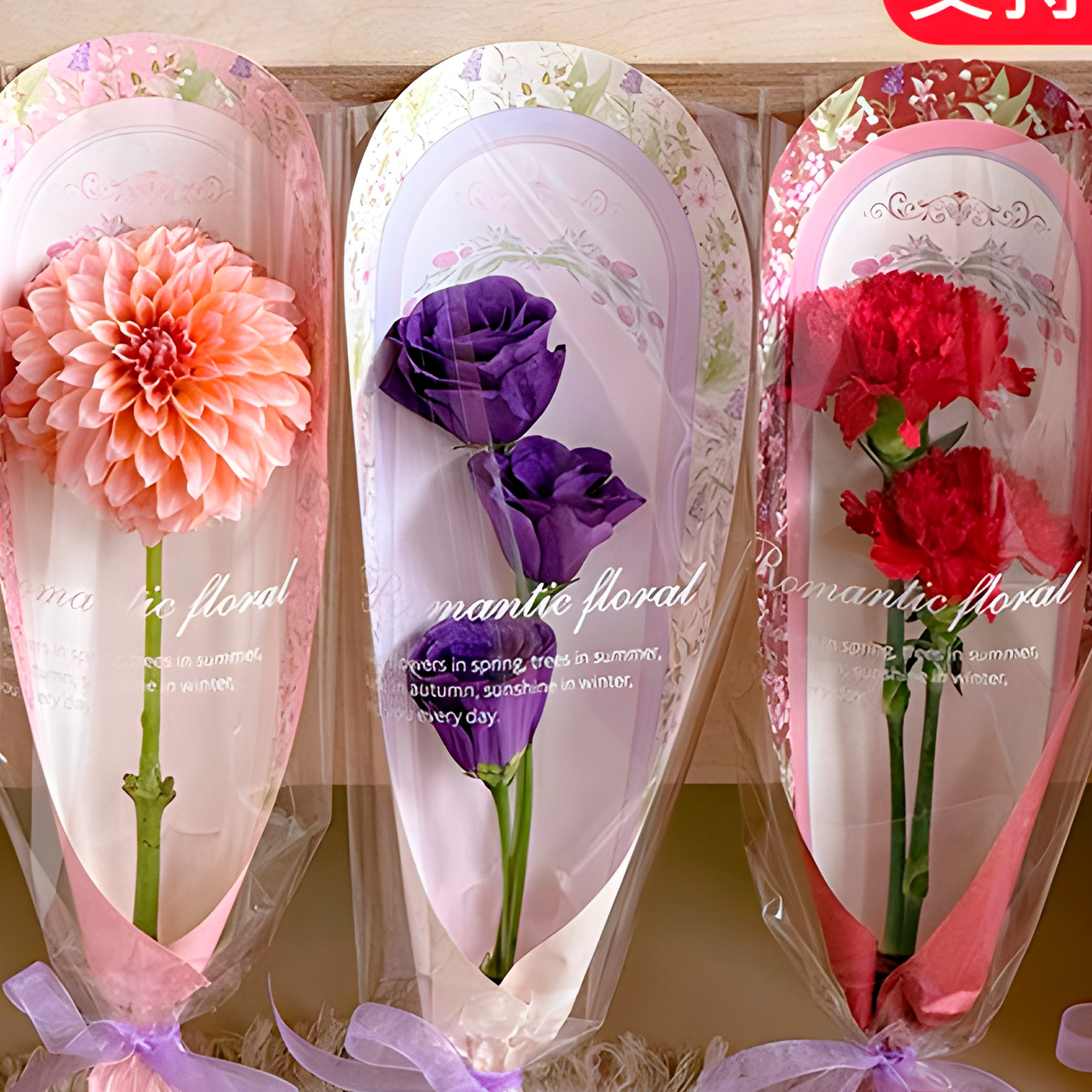 10 Papeles Coreano Purpura Celofán Manga Bolsa Para Flores 45 X 15 CM 8