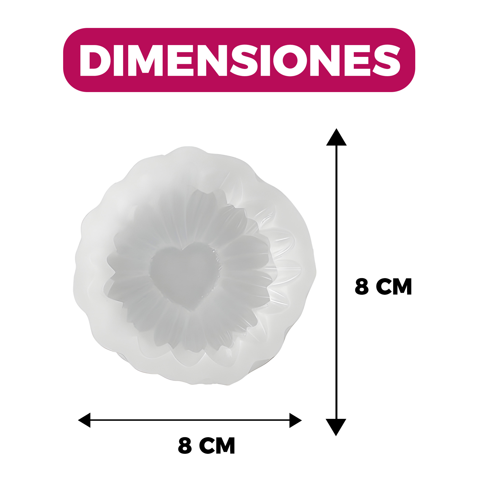 Molde Silicona Flor Girasol de Corazón Aromaterapia Velas 8 X 8 CM 2