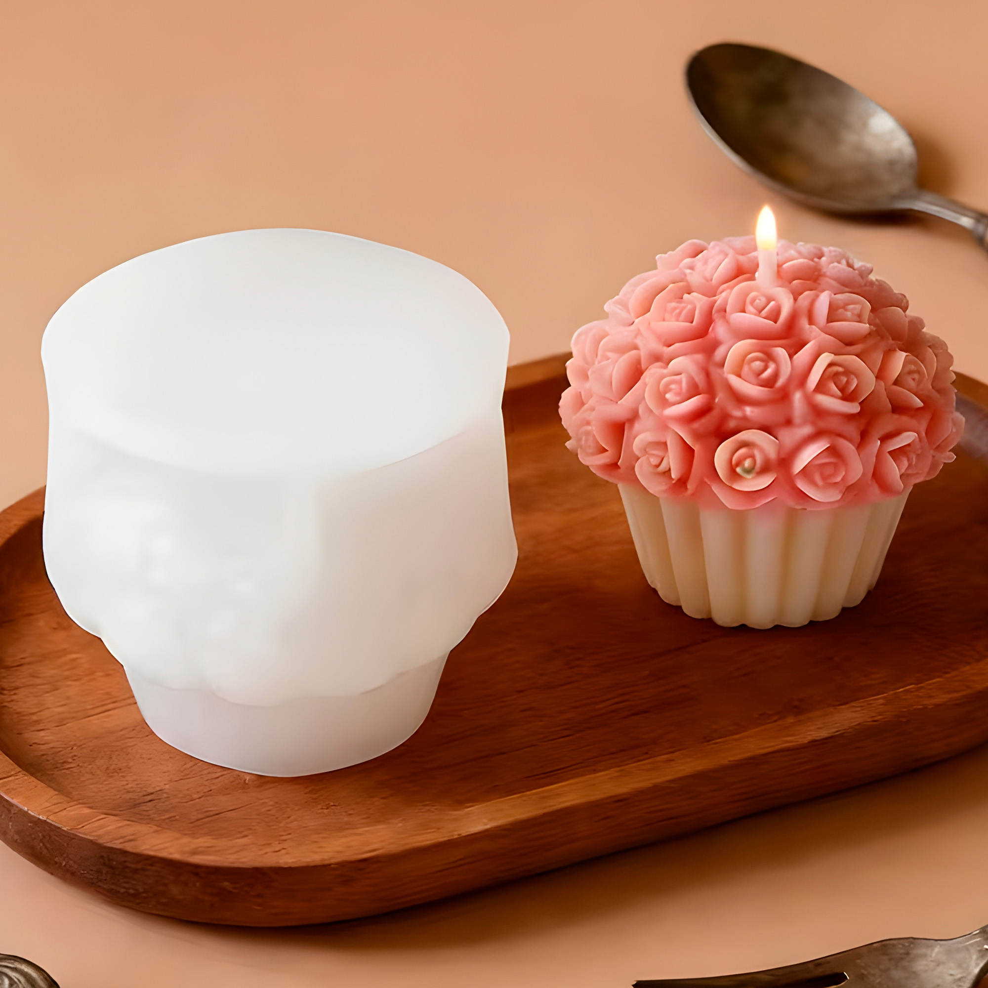 Molde Silicona Cupcake de Rosas Aromaterapia Velas 8 X 7,3 CM 10