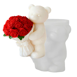 Molde Silicona Osito con Ramo de Flores Aromaterapia Velas 7,5 X 6,7 CM