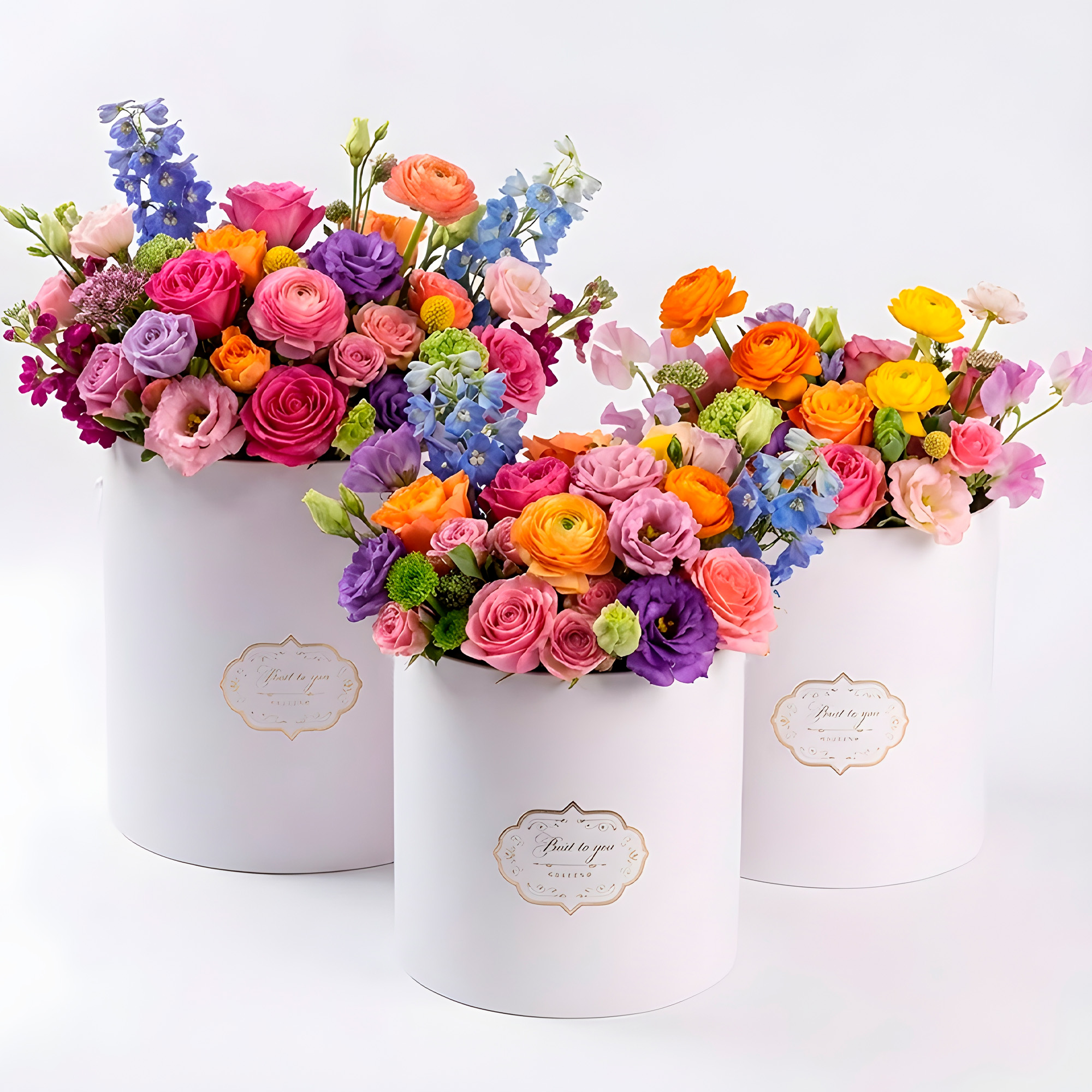 Set 3 Cajas Kraft Cilindrico Ramo de Flores Decoración Fiestas Colores 2