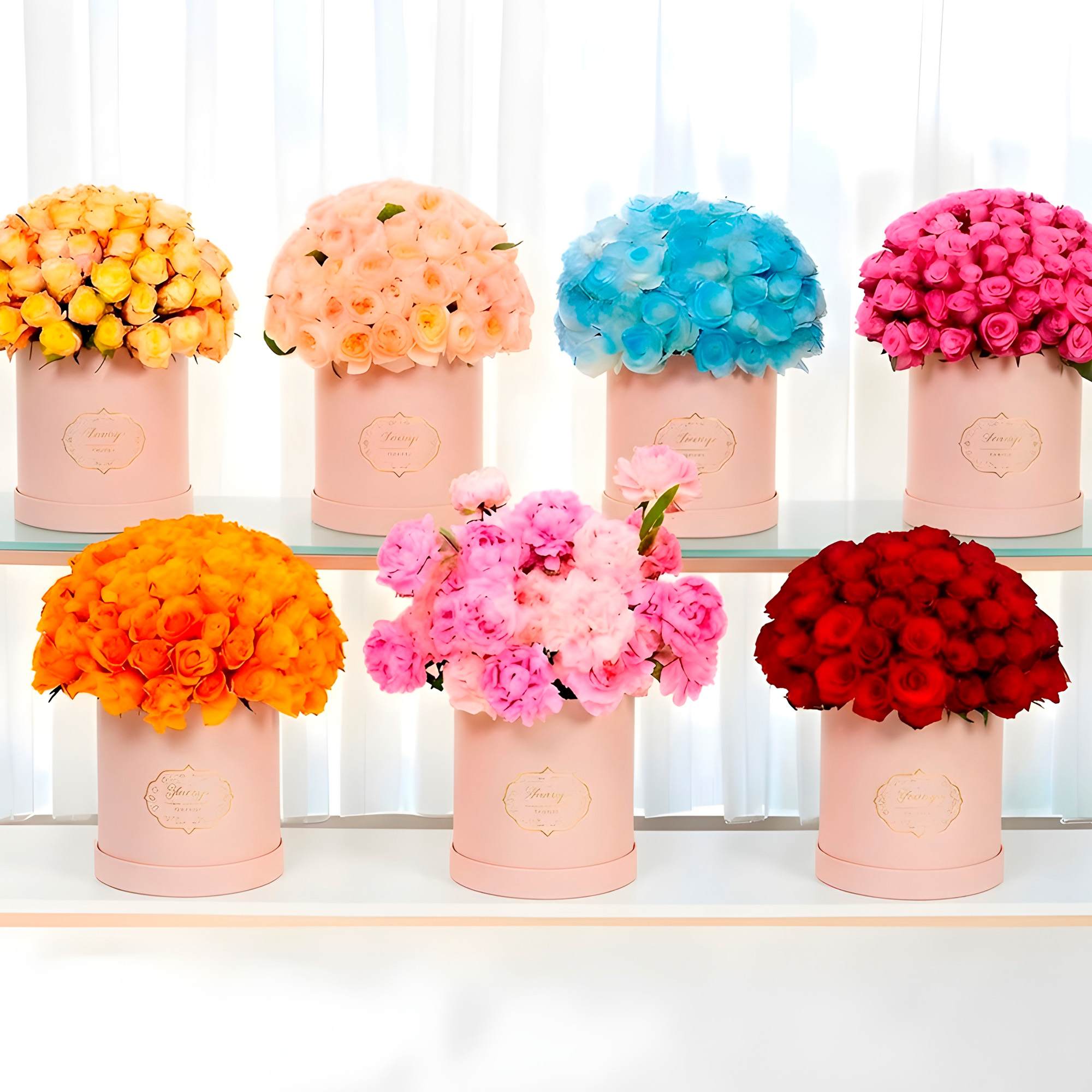 Set 3 Cajas Kraft Cilindrico Ramo de Flores Decoración Fiestas Colores 4