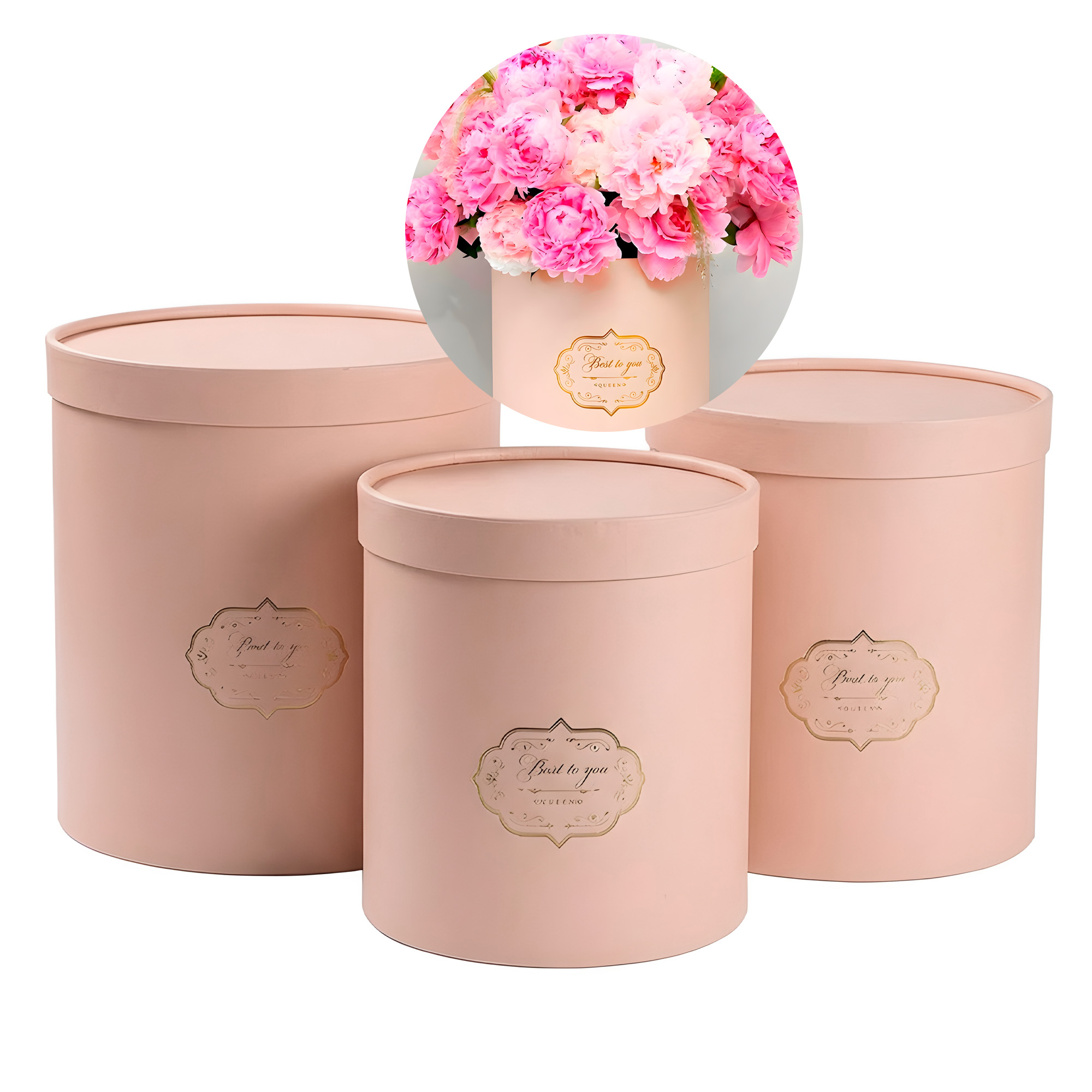 Set 3 Cajas Kraft Cilindrico Ramo de Flores Decoración Fiestas Colores 10