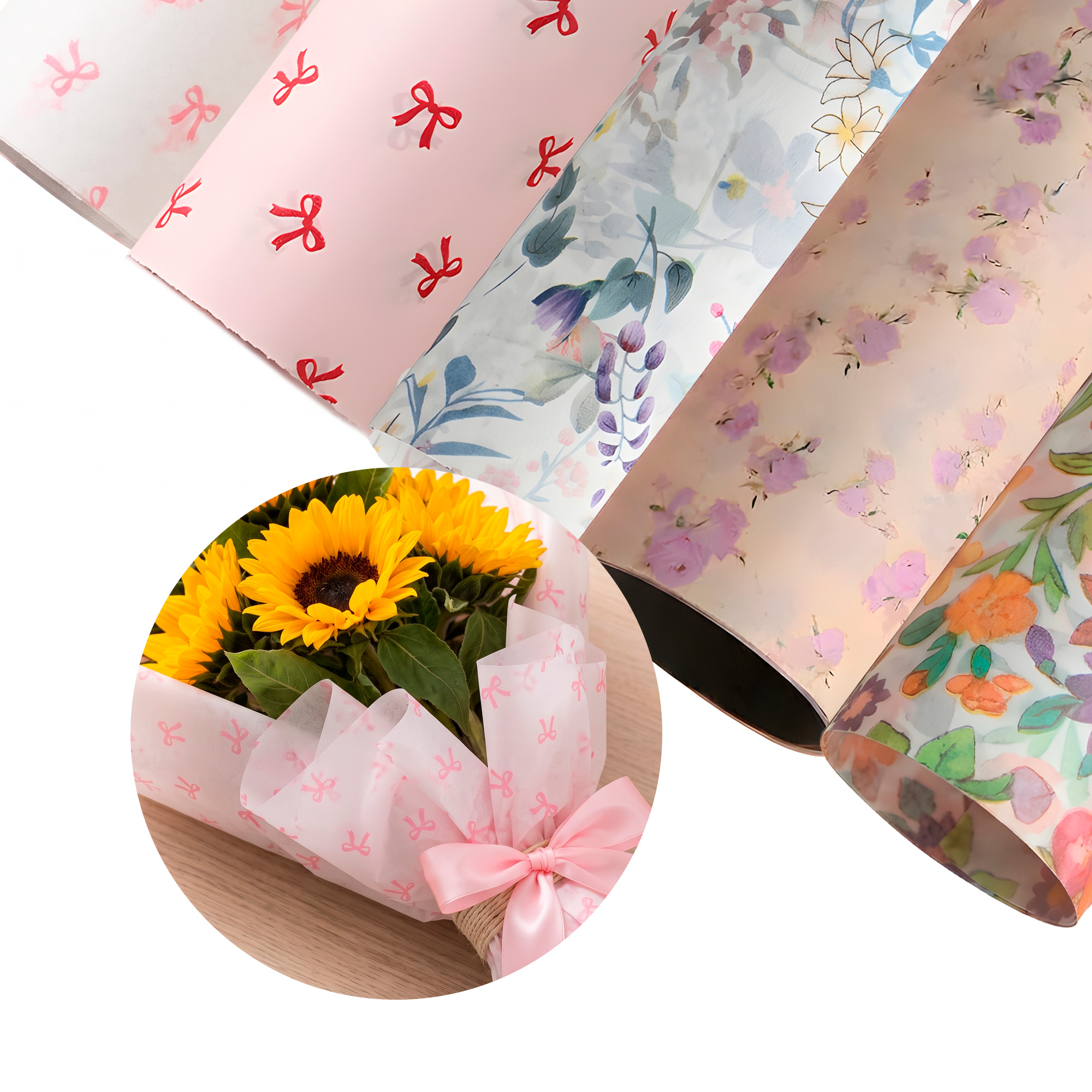 20 Pliegos Papel Lazos Para Envolver Flores Ramos Floristería 50X70 CM 1