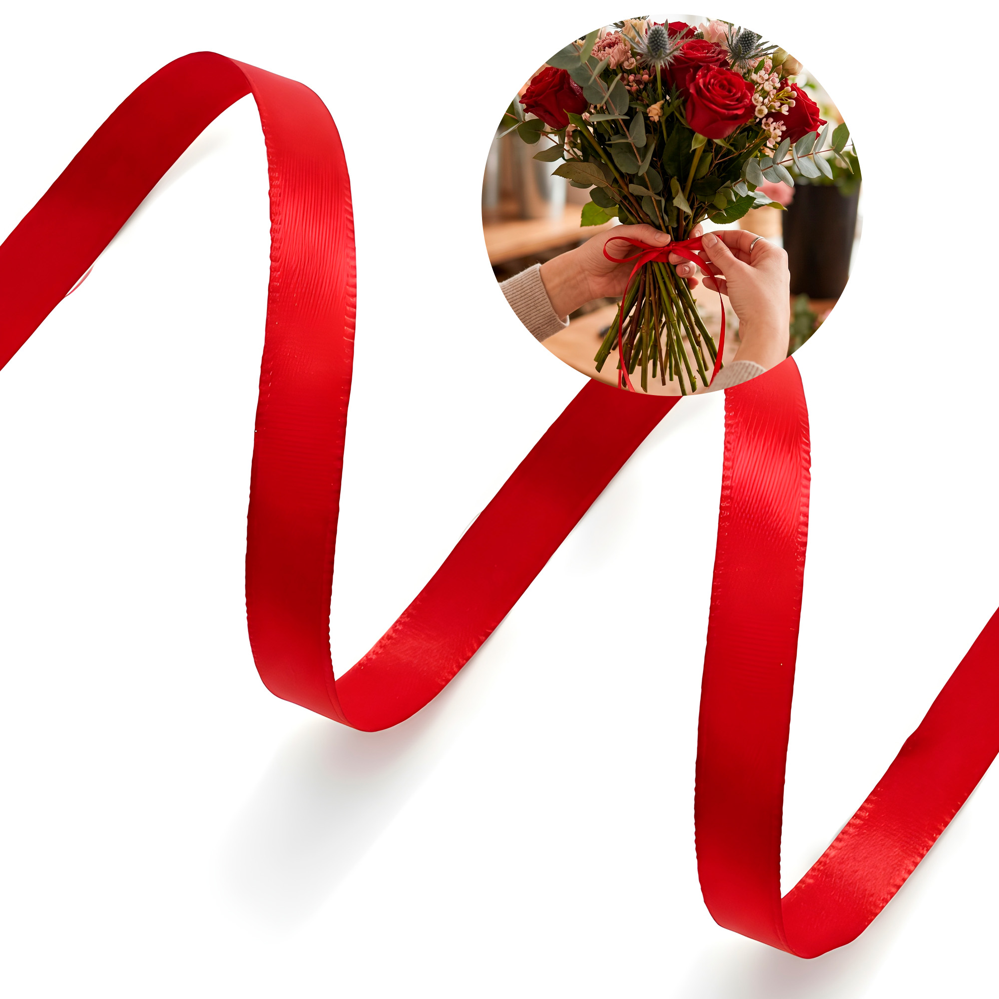 Cinta Satin Roja Para Envolver Flores Ramos Floristería 1 Cm X 80 Mtrs 7