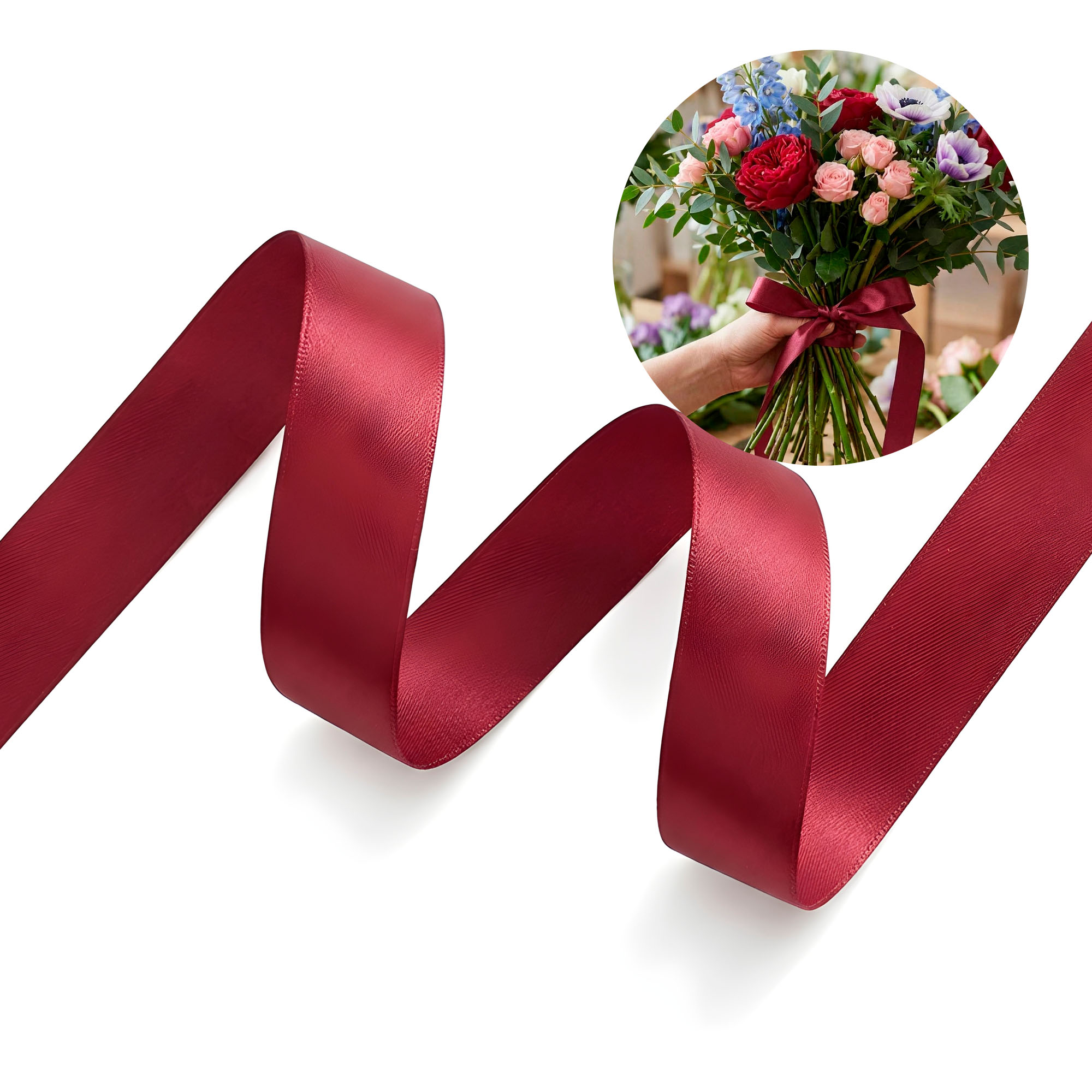 Cinta Satin Roja Para Envolver Flores Ramos Floristería 2,5 Cm X 80 Mtrs 45
