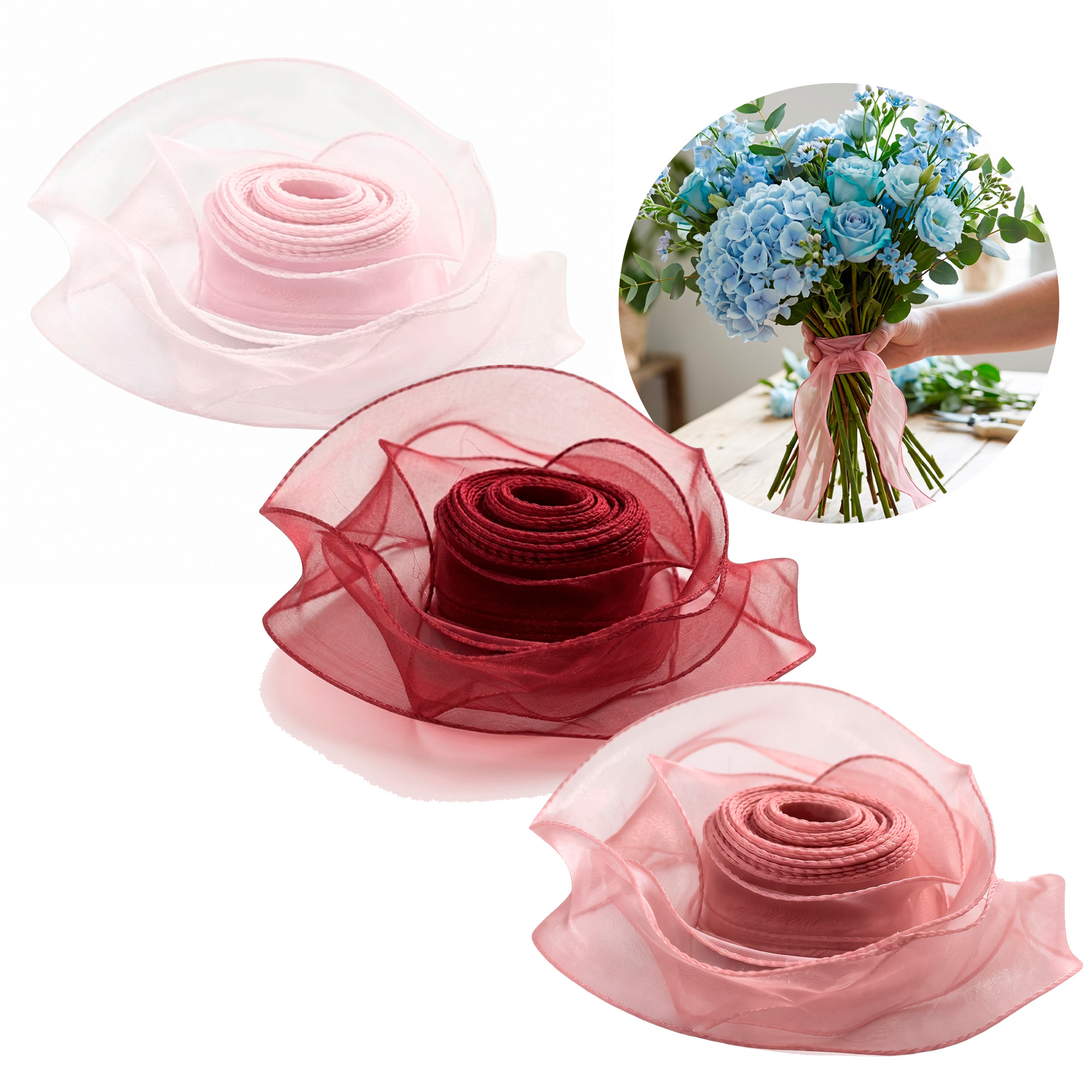 Cinta De Seda Organza Satinada Envolver Flores Regalos 4CM X 10 Mts 1