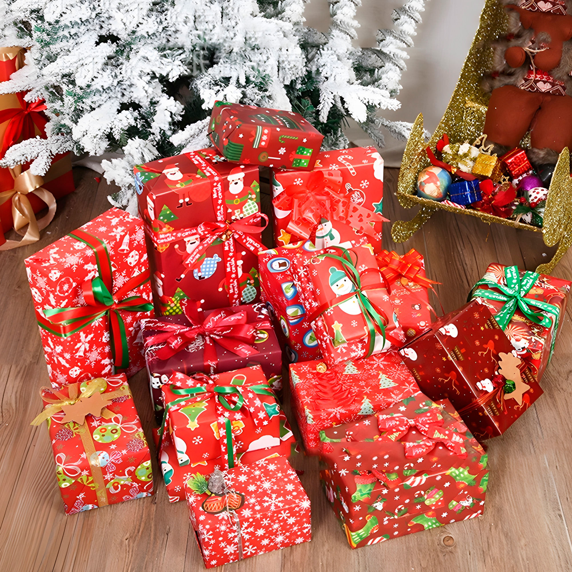Caja con 50 Pliegos para Envolver Regalos de Navidad Al Azar Viejito Pascuero Papeles 5