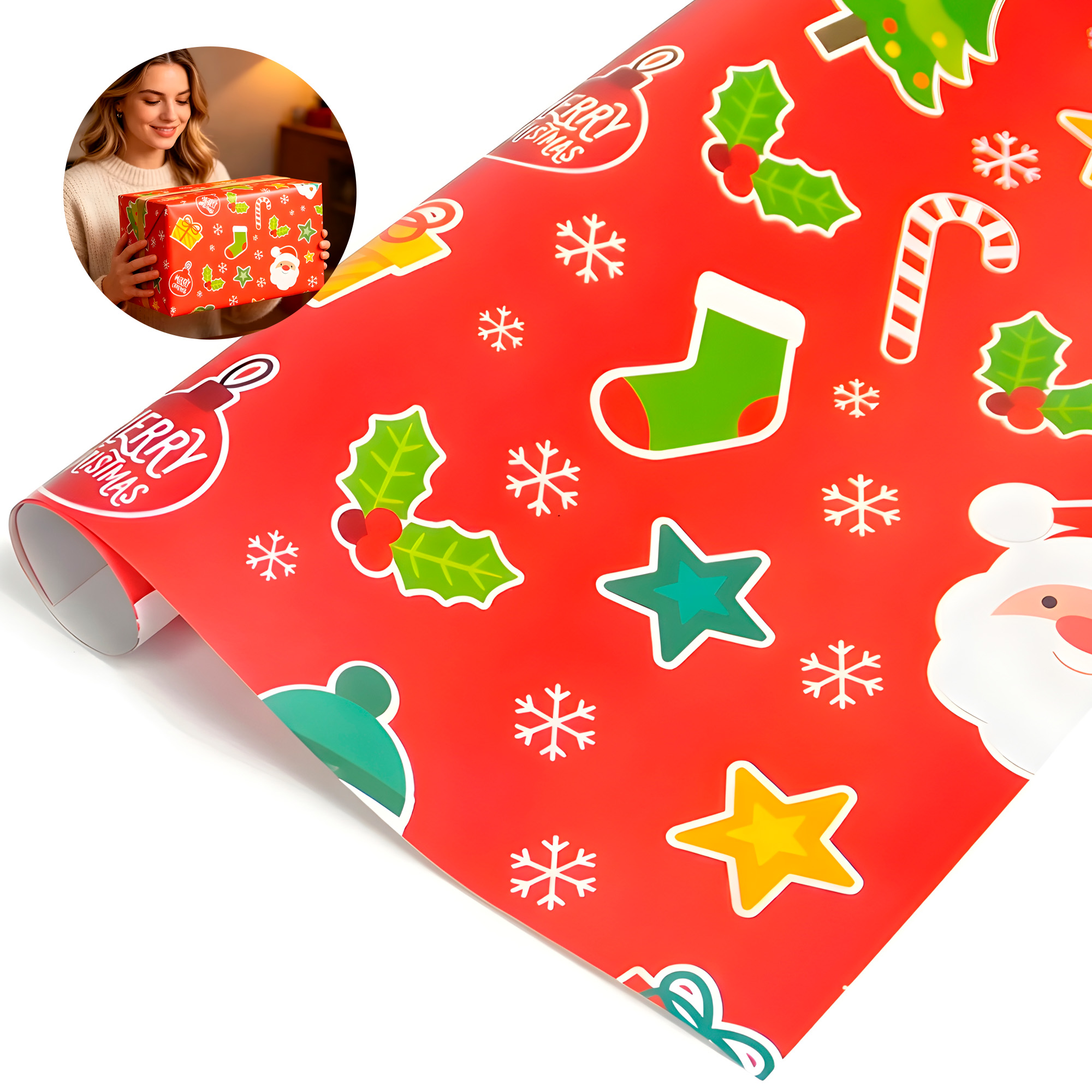 Set 50 Pliegos para Envolver Regalos de Navidad Viejito Pascuero 52X75 CM 1