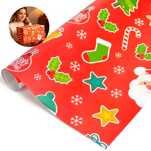 Set 50 Pliegos para Envolver Regalos de Navidad Viejito Pascuero 52X75 CM