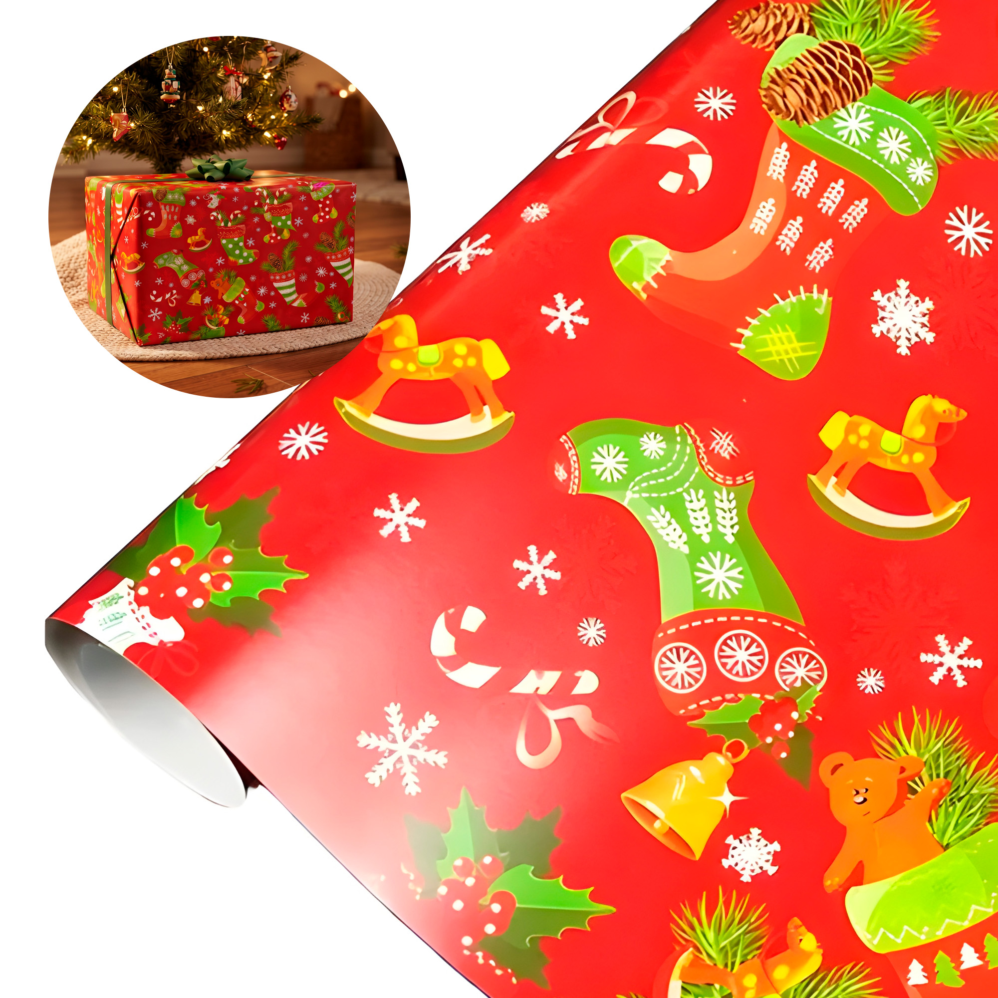 Set 50 Pliegos para Envolver Regalos de Navidad Viejito Pascuero 52X75 CM 16