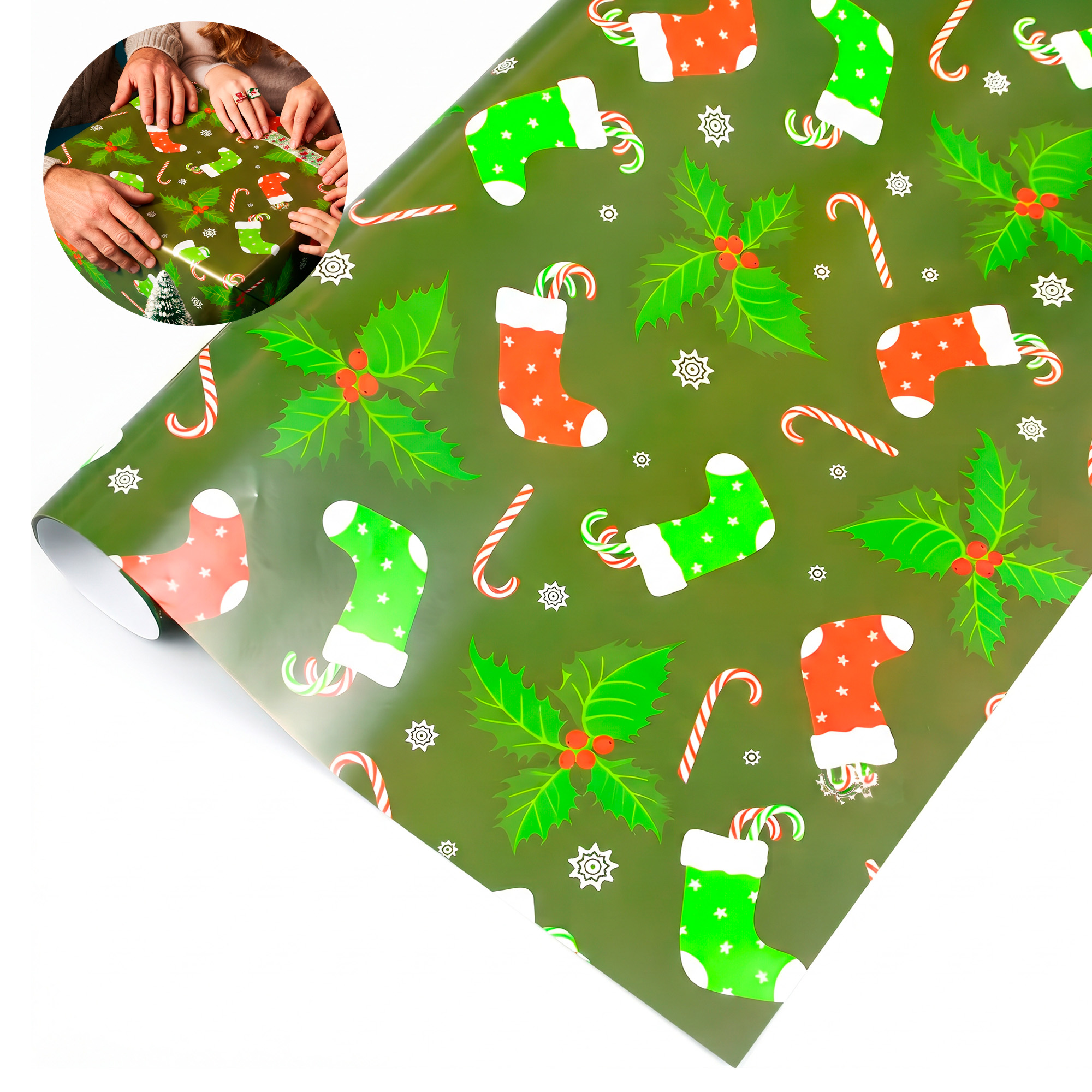 Set 50 Pliegos para Envolver Regalos de Navidad Viejito Pascuero 52X75 CM 20