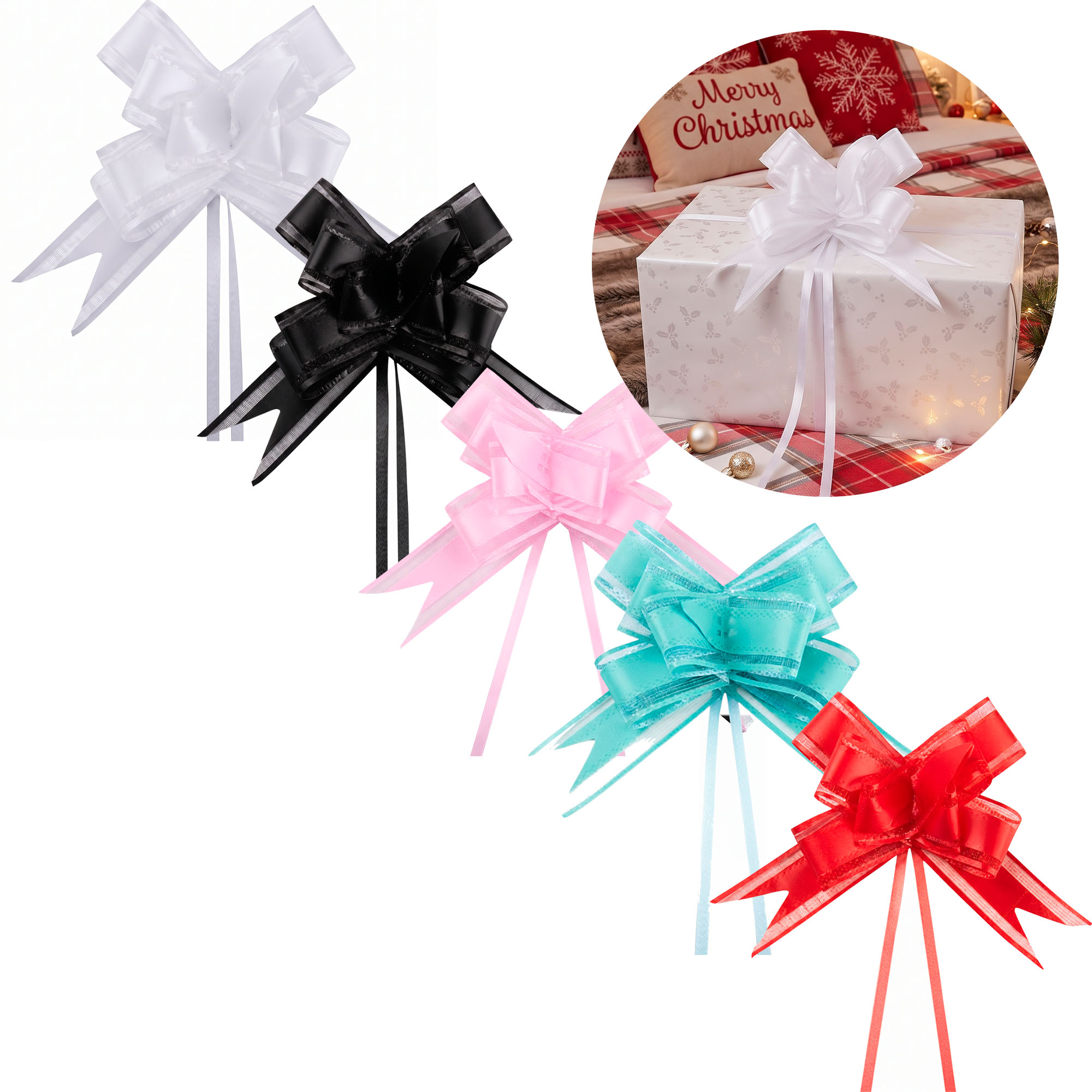 10 Cintas Lazos De Regalo Organza 30MM Navidad Colores 1