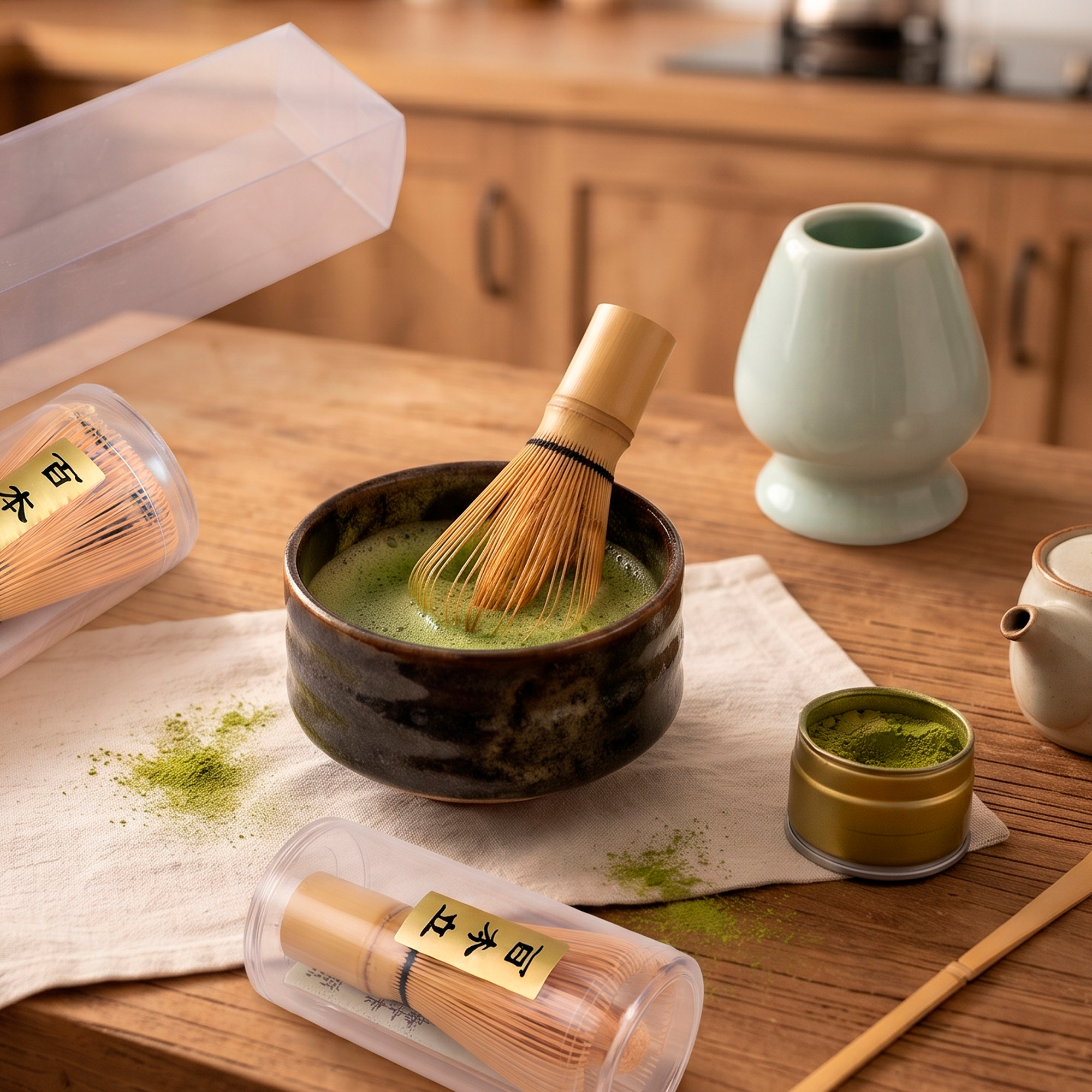 Set De Té Matcha 3 Pcz Estilo Japonés Verde Batidor Bambu Y Tazón Ceramico  8