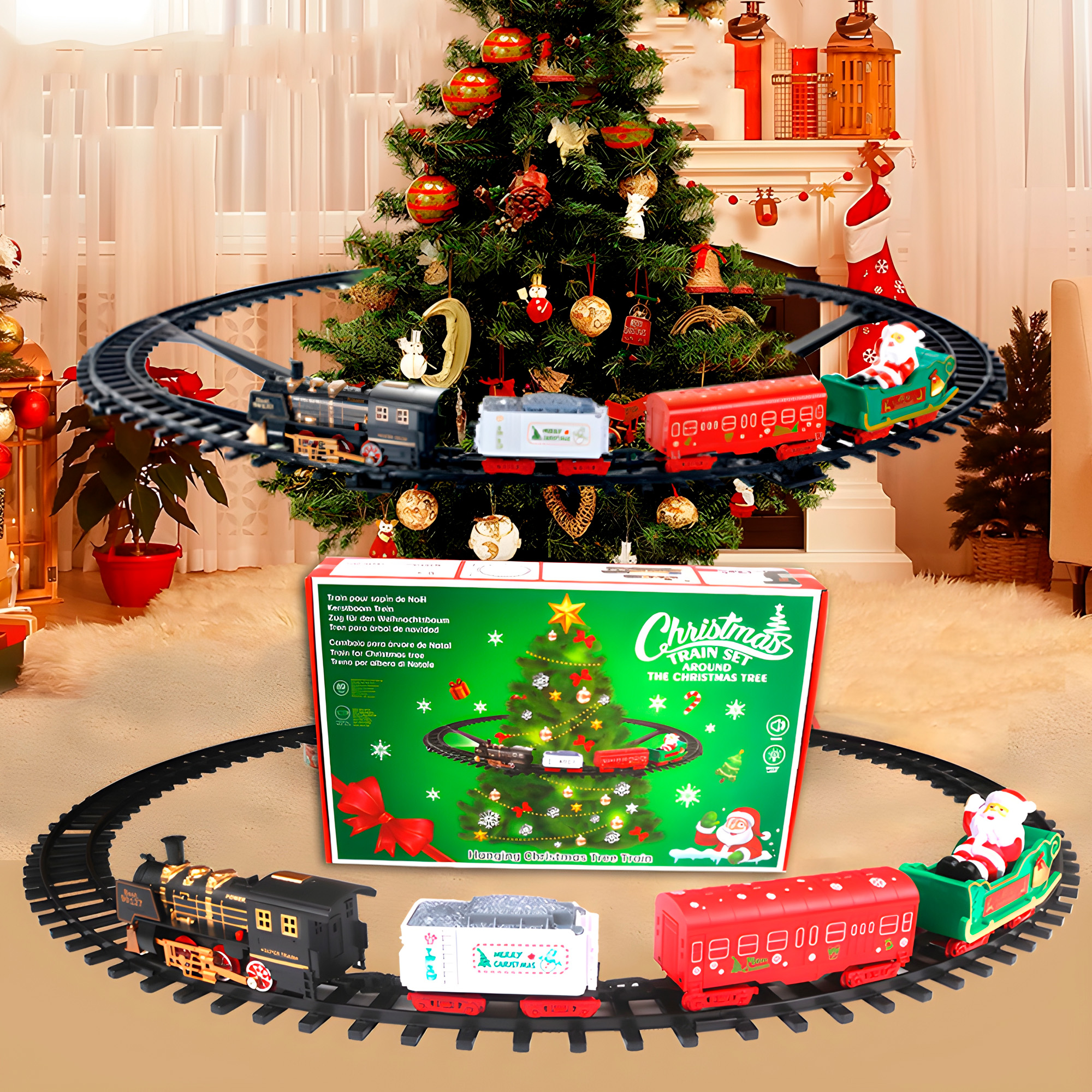 Tren Eléctrico Árbol De Navidad Sonidos festivos Luces 9