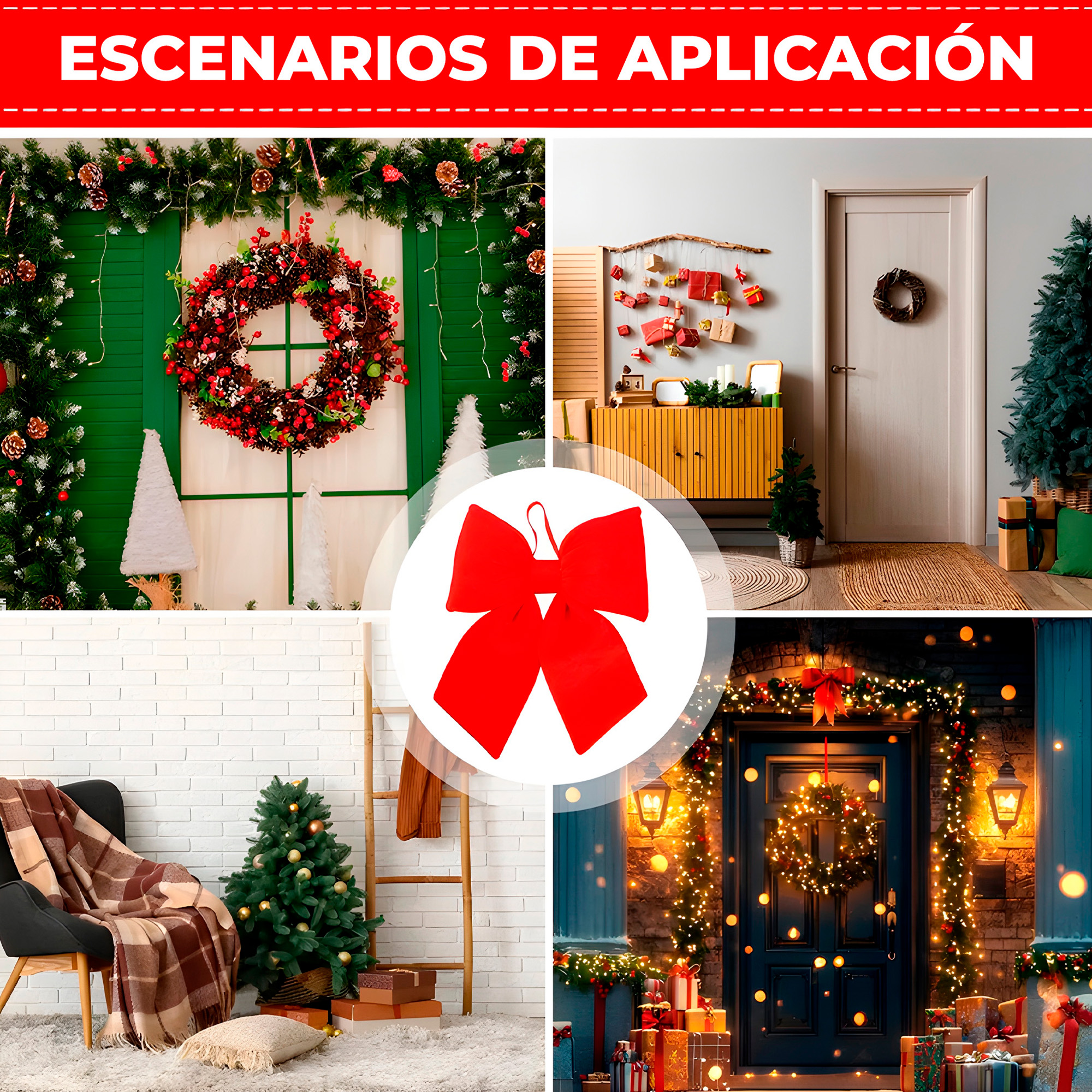 Lazo Navideño Rojo Colgante Decorativo Adorno 20 x 18 CM 9