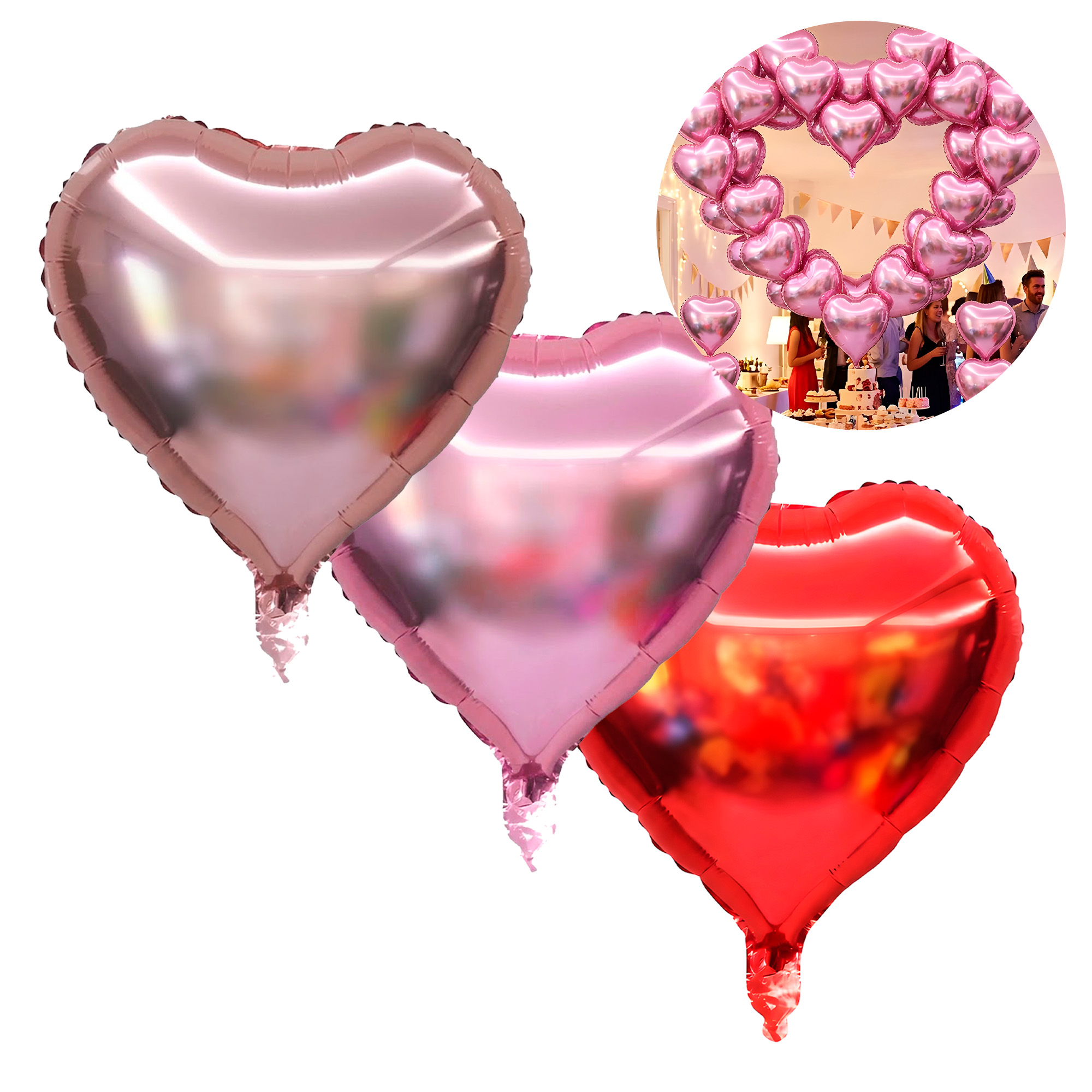 Set 20 Globos Metálicos Corazón Colores Fiestas Adornos Celebraciones 1
