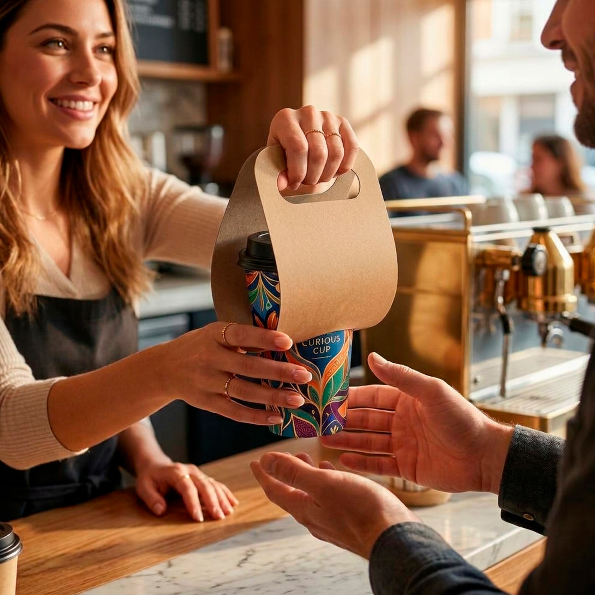 Portavasos Café Kraft 38.9X15CM Desechable Biodegradable Vasos Bebidas 8