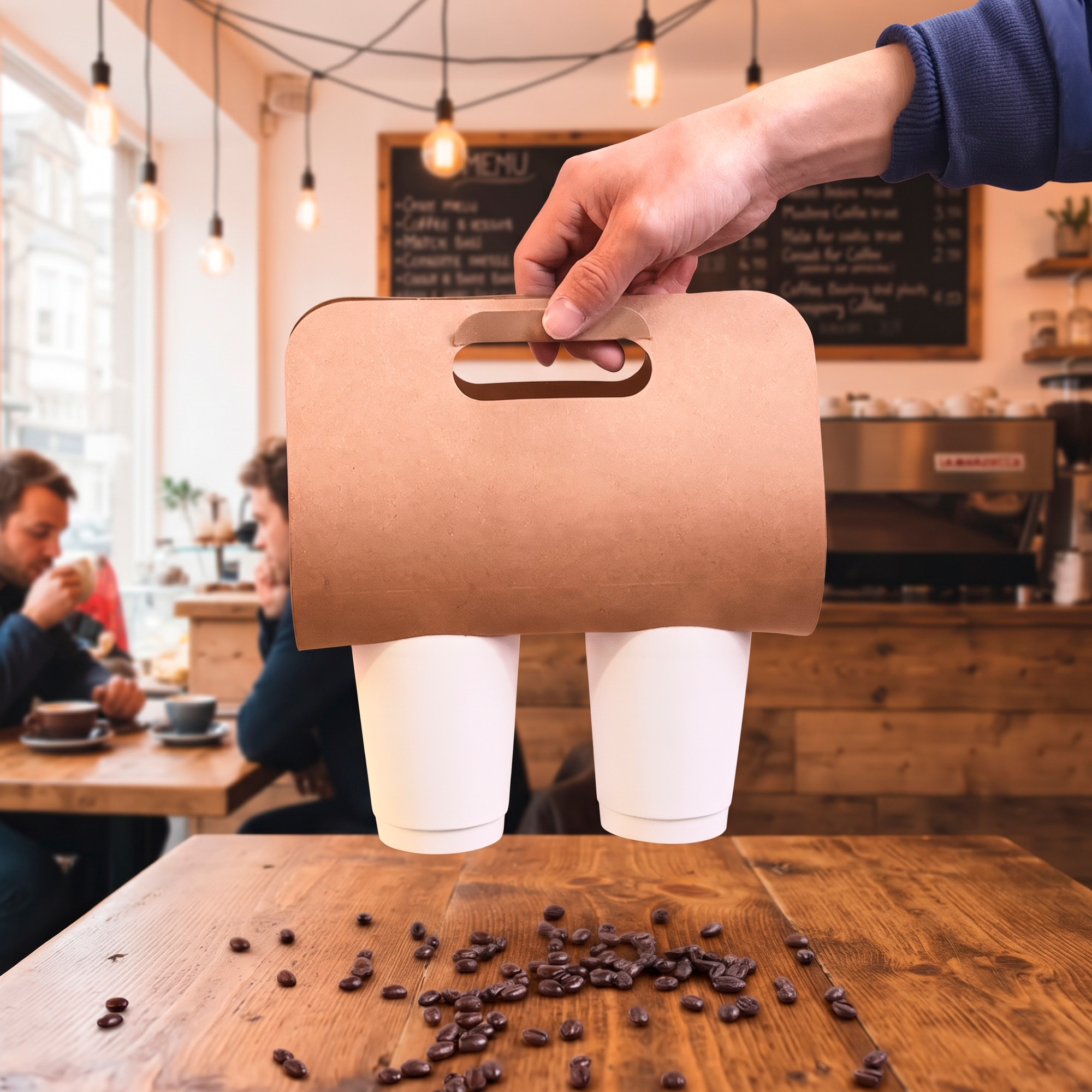 Portavasos Café Kraft 38.9X24CM Desechable Biodegradable Vasos Bebidas 5