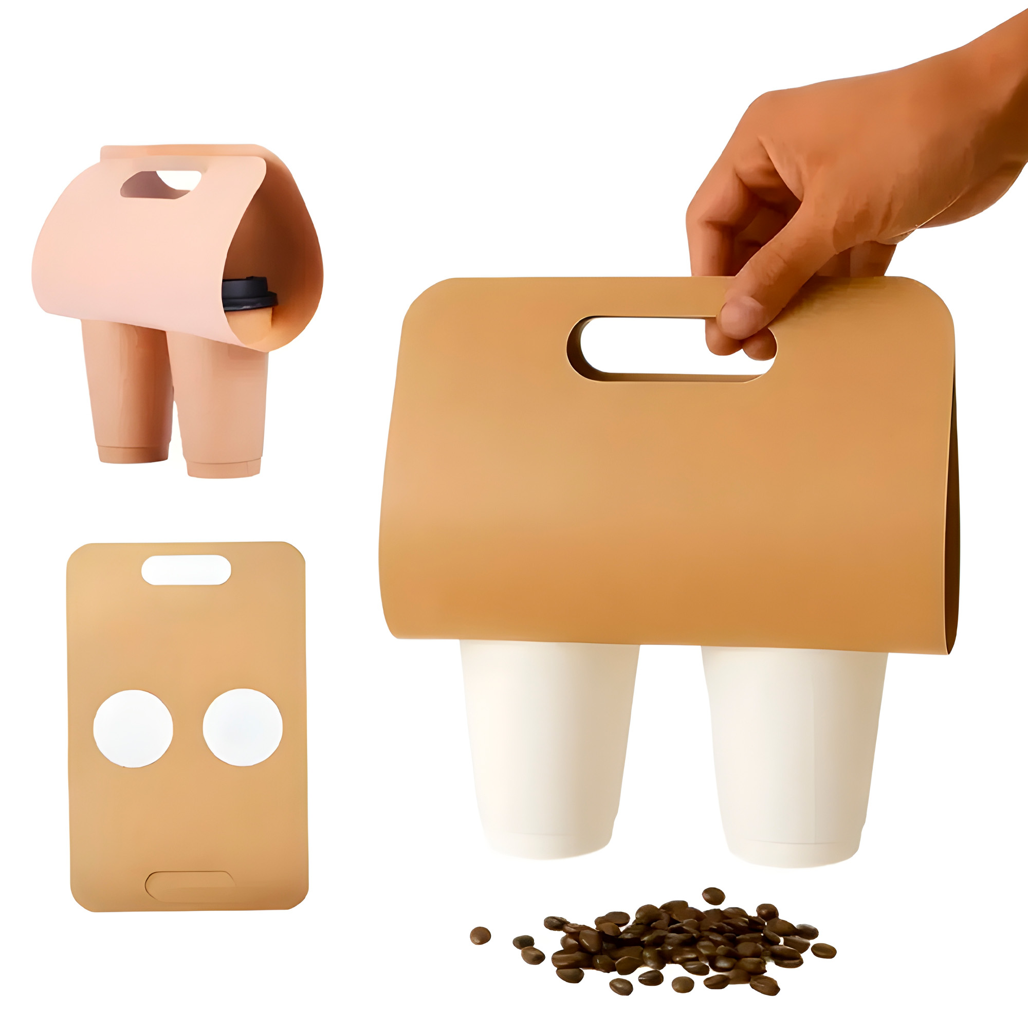 Portavasos Café Kraft 38.9X24CM Desechable Biodegradable Vasos Bebidas 8