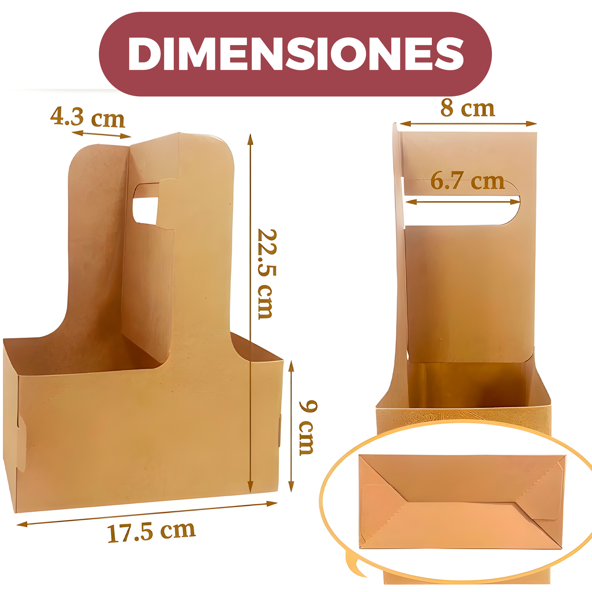 Portavasos Kraft Desechables 2 Espacios Cafe Bebidas Asas 22.5 X 17.5 X 8 CM 2