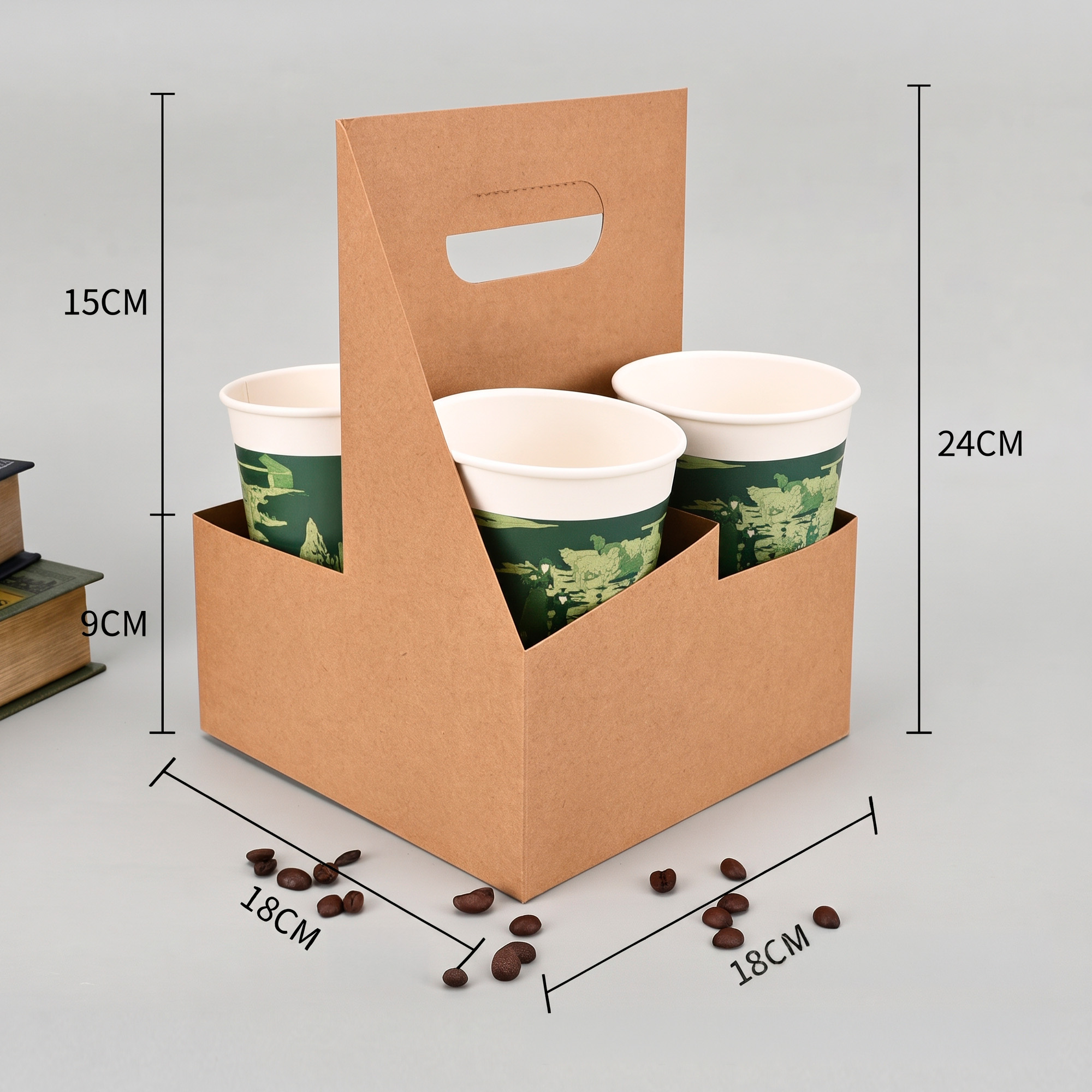 Portavasos Kraft Desechables 4 Espacios Cafe Bebidas Asas 24 X 18 X 18 CM 2