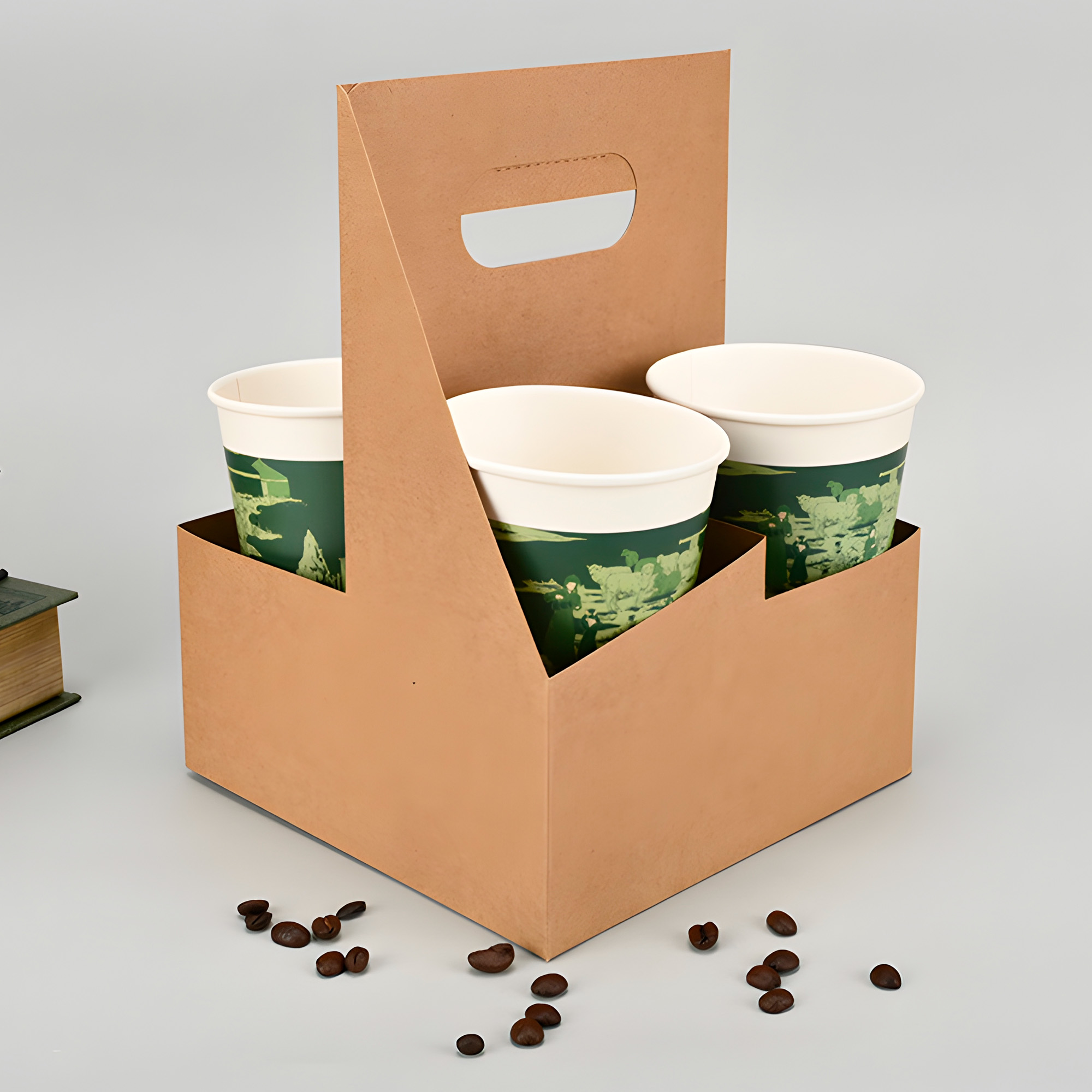 Portavasos Kraft Desechables 4 Espacios Cafe Bebidas Asas 24 X 18 X 18 CM 7