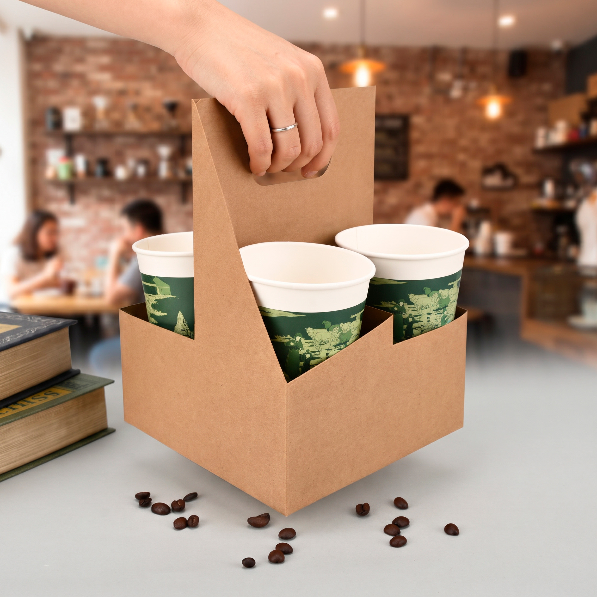 Portavasos Kraft Desechables 4 Espacios Cafe Bebidas Asas 24 X 18 X 18 CM 8