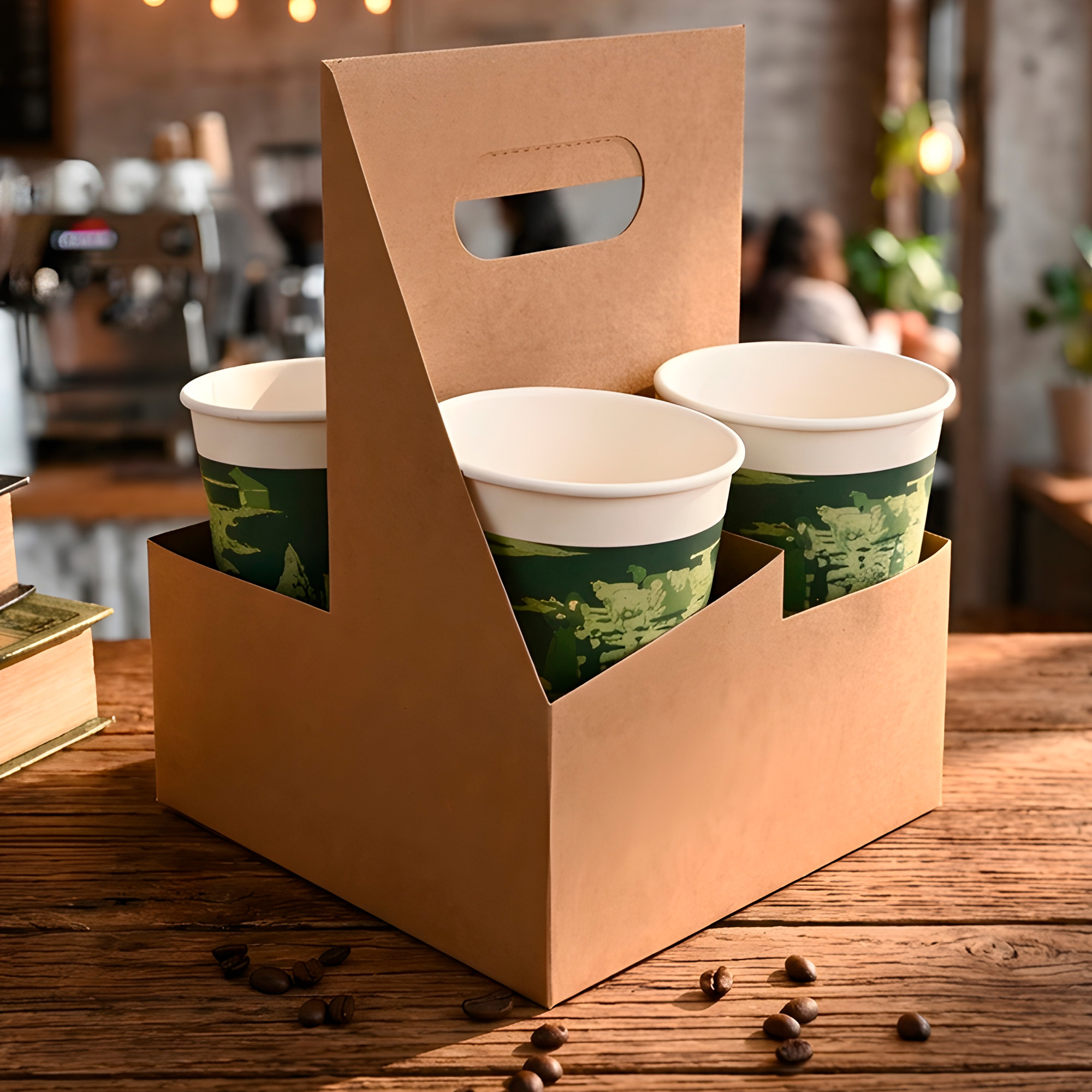 Portavasos Kraft Desechables 4 Espacios Cafe Bebidas Asas 24 X 18 X 18 CM 9