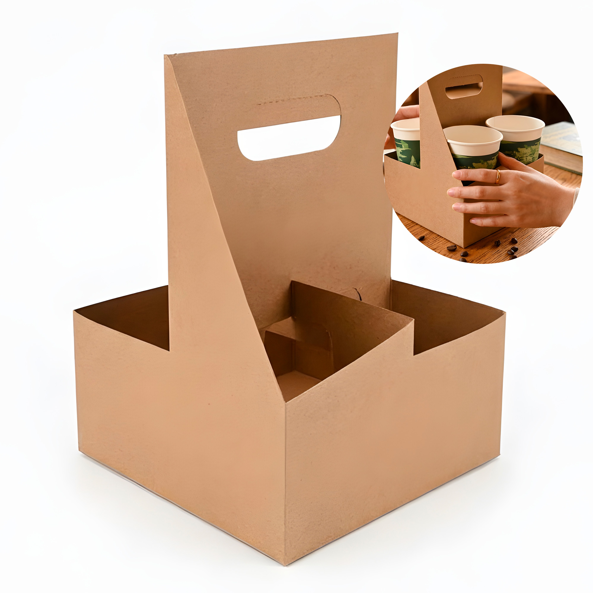 Portavasos Kraft Desechables 4 Espacios Cafe Bebidas Asas 24 X 18 X 18 CM 1