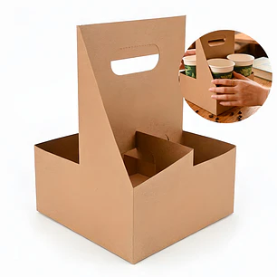 Portavasos Kraft Desechables 4 Espacios Cafe Bebidas Asas 24 X 18 X 18 CM