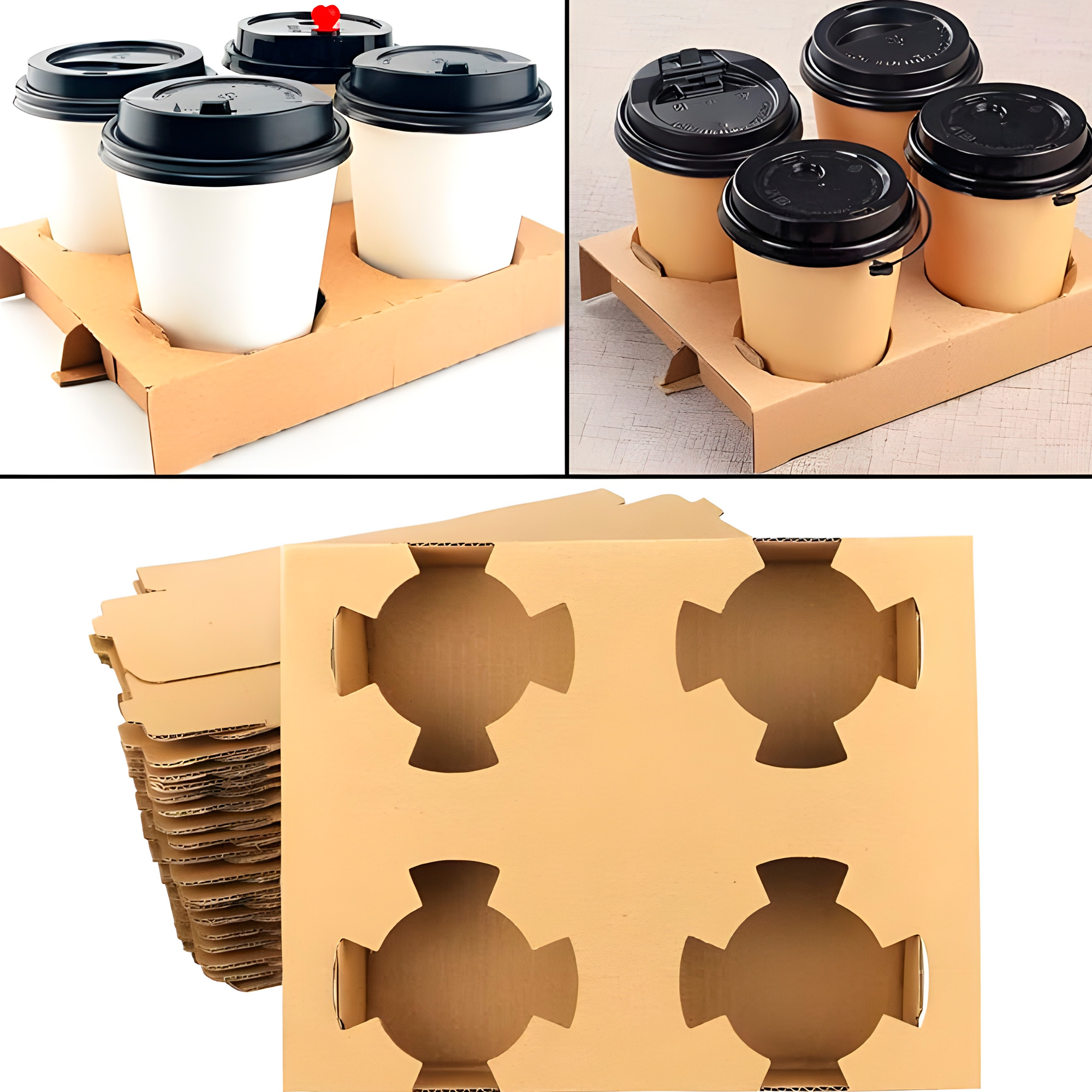Portavasos Cuadruple Kraft Desechables Cafe Bebidas 20 X 16.6 X 3.5 CM 6