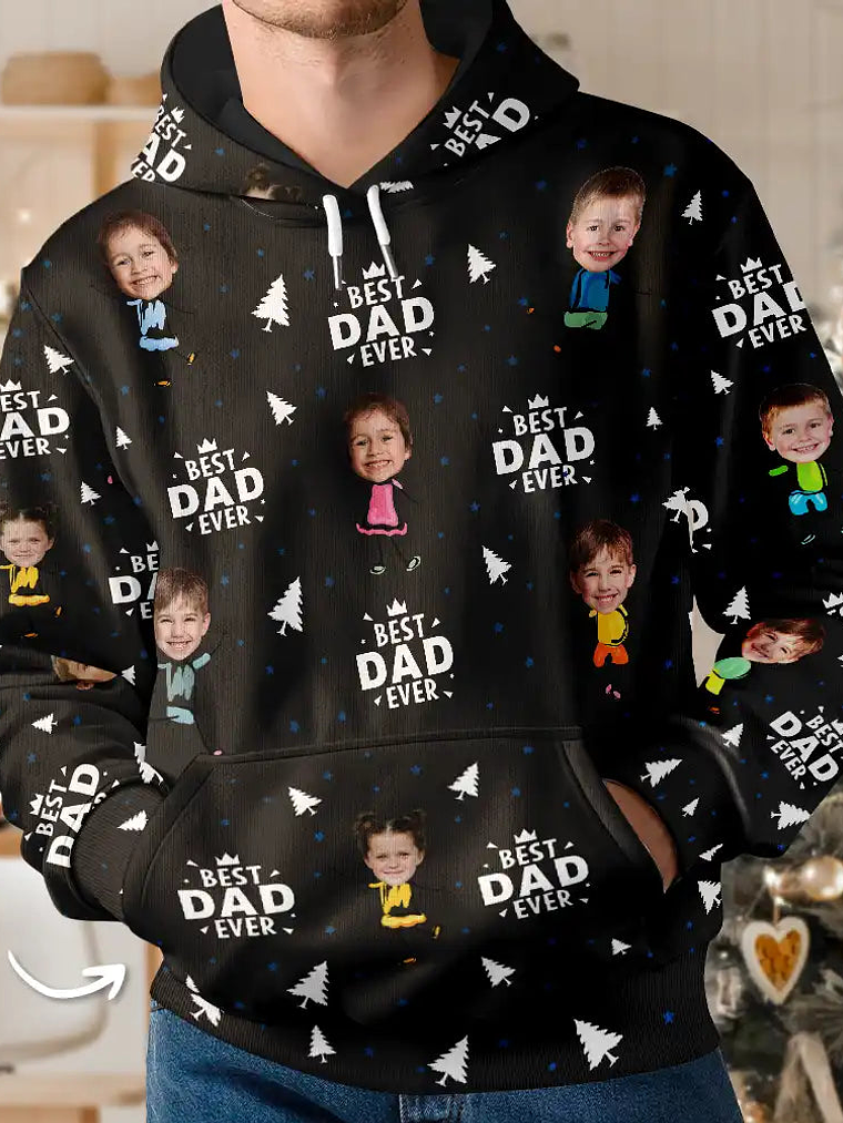 Custom Photo Best Dad Grandpa Ever Pine Tree - Personalized Pullover Hoodie 1