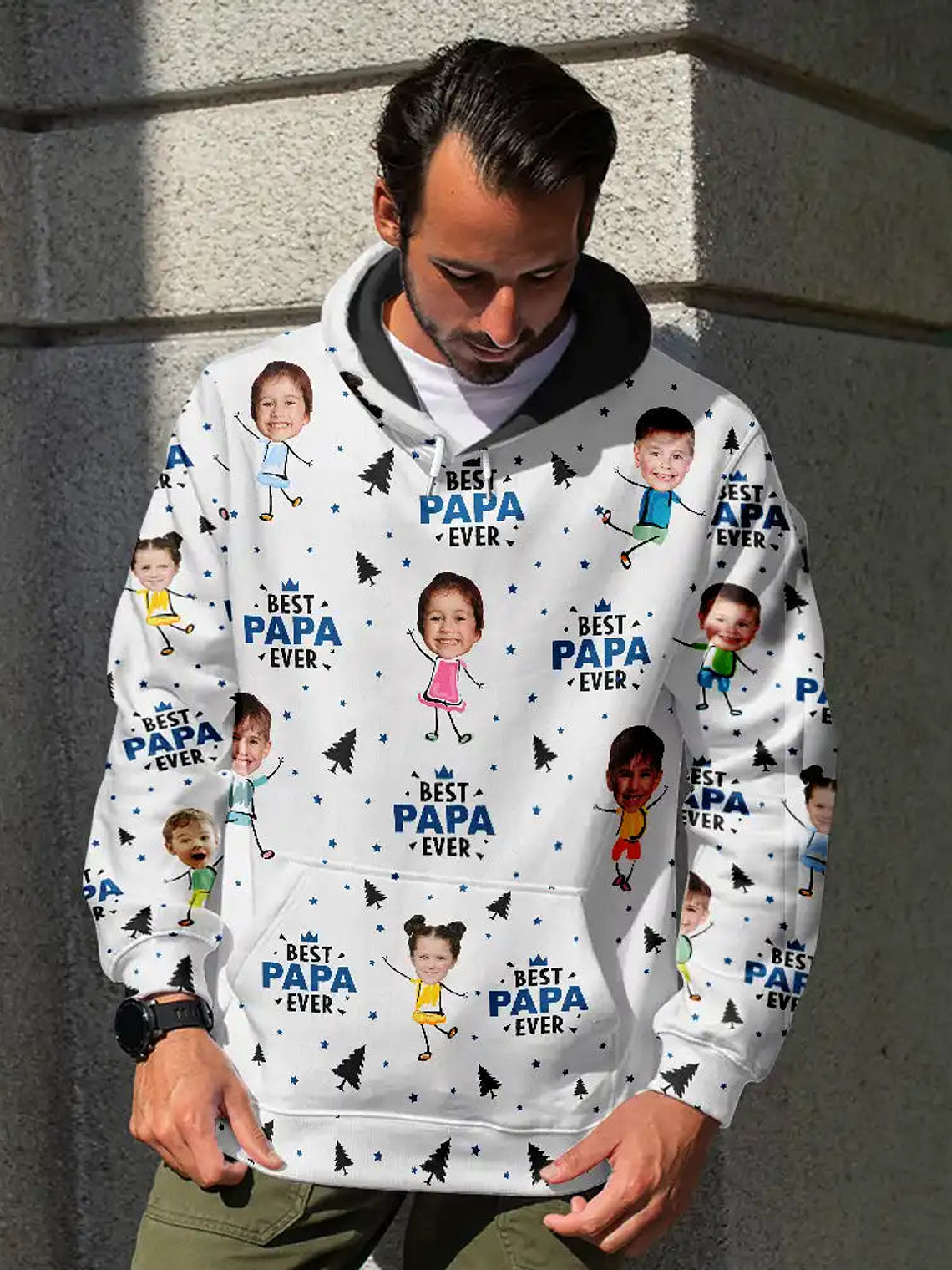 Custom Photo Best Dad Grandpa Ever Pine Tree - Personalized Pullover Hoodie 4