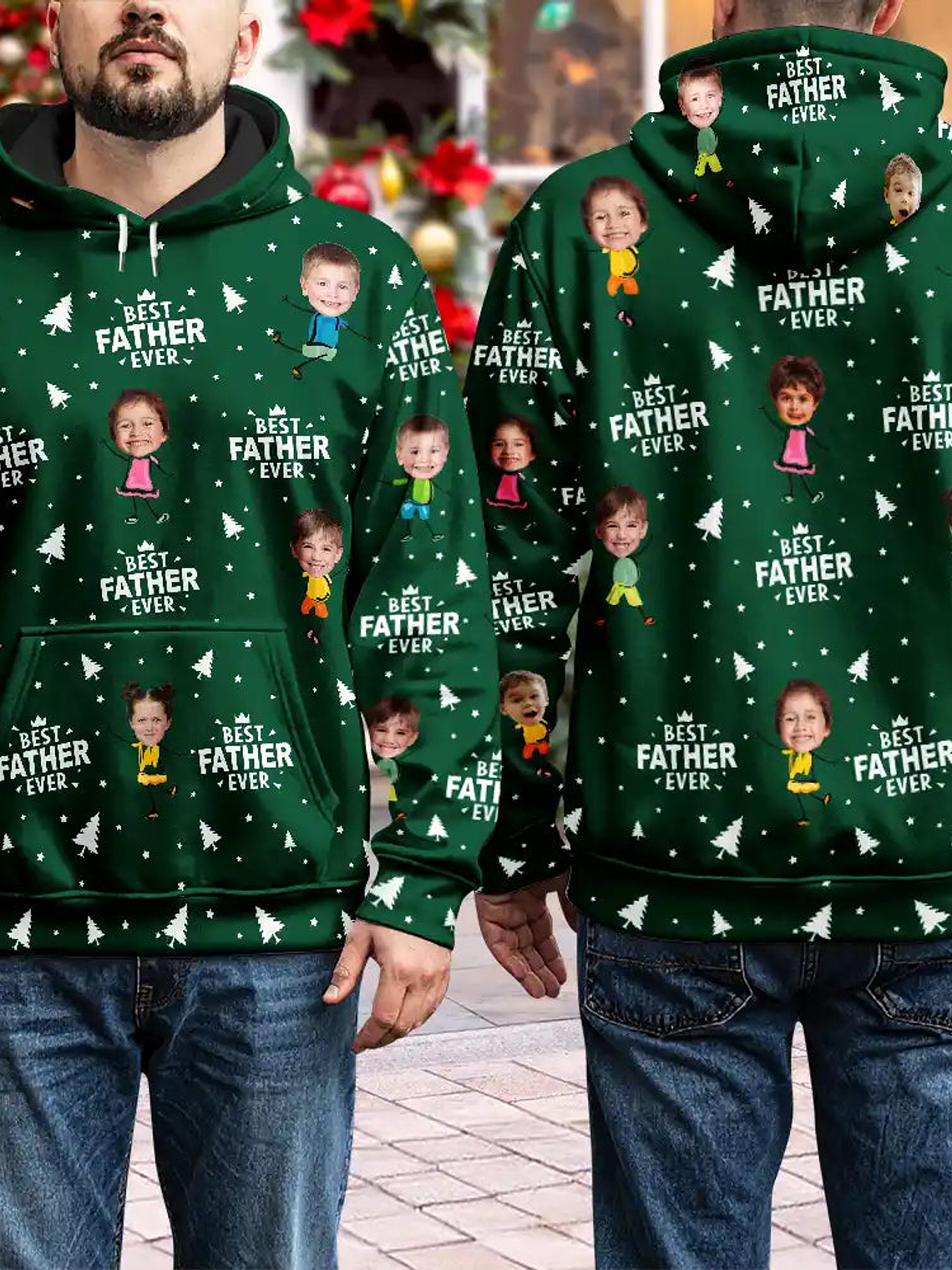 Custom Photo Best Dad Grandpa Ever Pine Tree - Personalized Pullover Hoodie 5