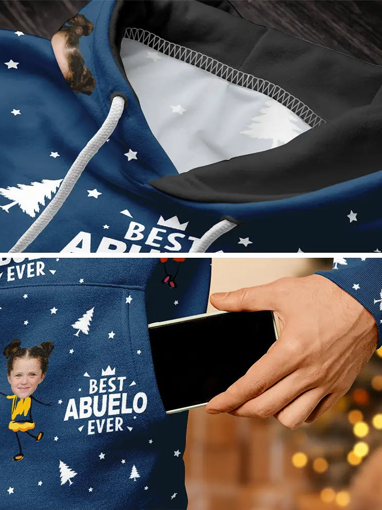 Custom Photo Best Dad Grandpa Ever Pine Tree - Personalized Pullover Hoodie 7